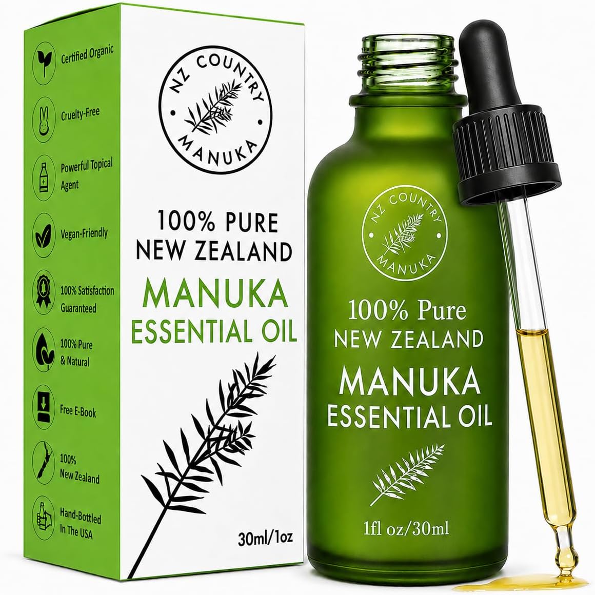 NZ Country Manuka 100% Pure New Zealand Manuka Oil | Organic Essential Oil | 35x Stronger Than Tea Tree | Natural Skin Care | Toenails | Diffuser | Aromatherapy | Nails | Hair | Skin | Lips