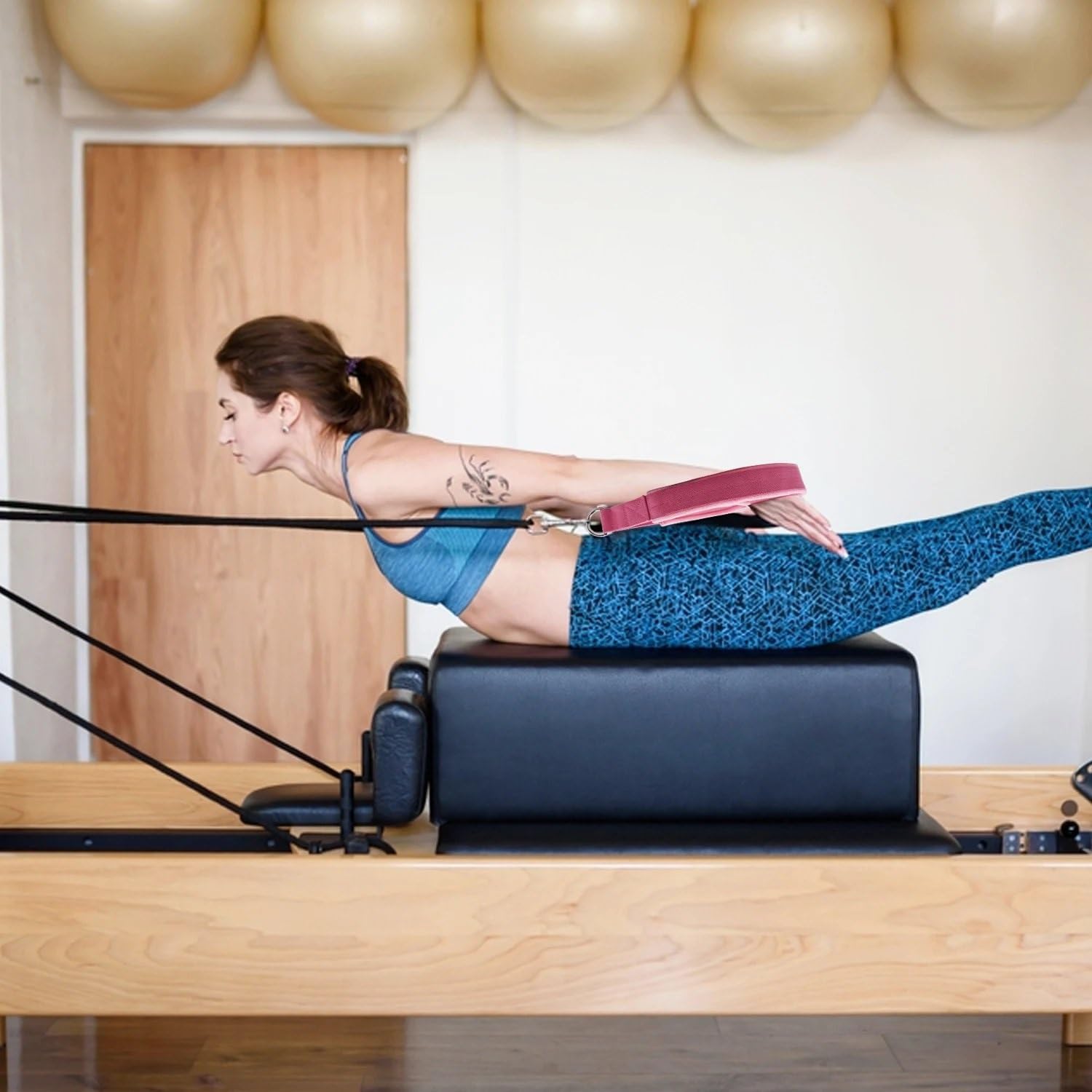 łóżko do jogi Pilates podwójne pętlowe paski do pasków fitness, akcesoria do ćwiczeń jogi do treningu na siłowni domowej, 1 para sprzęt do jogi(Pink)