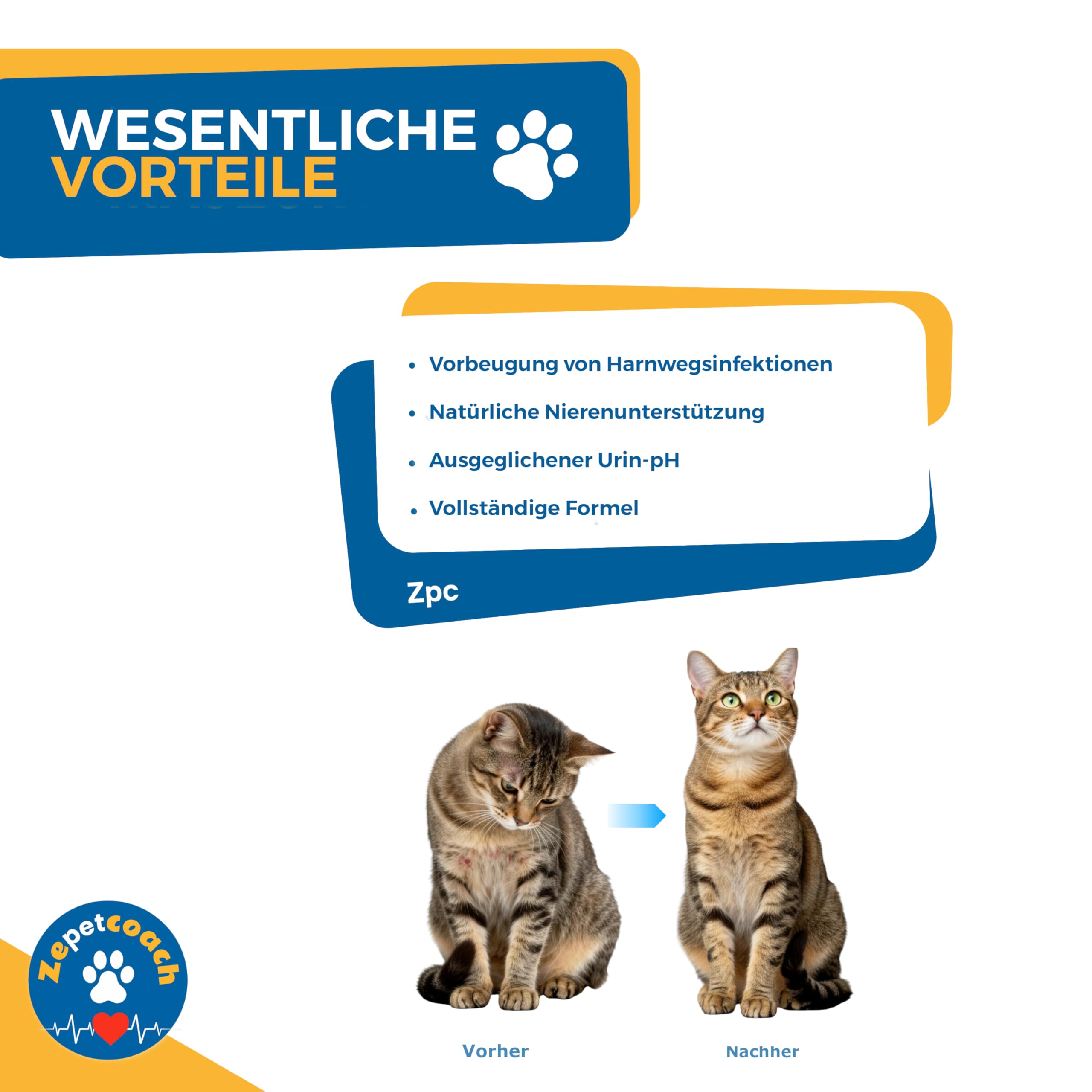 Harn- & Nierengesundheit für Katzen – ZPC – Cranberry, D-Mannose, Chitosan & L-Methionin – Vorbeugung von Blasenentzündung & Harnsteinen – 250 g