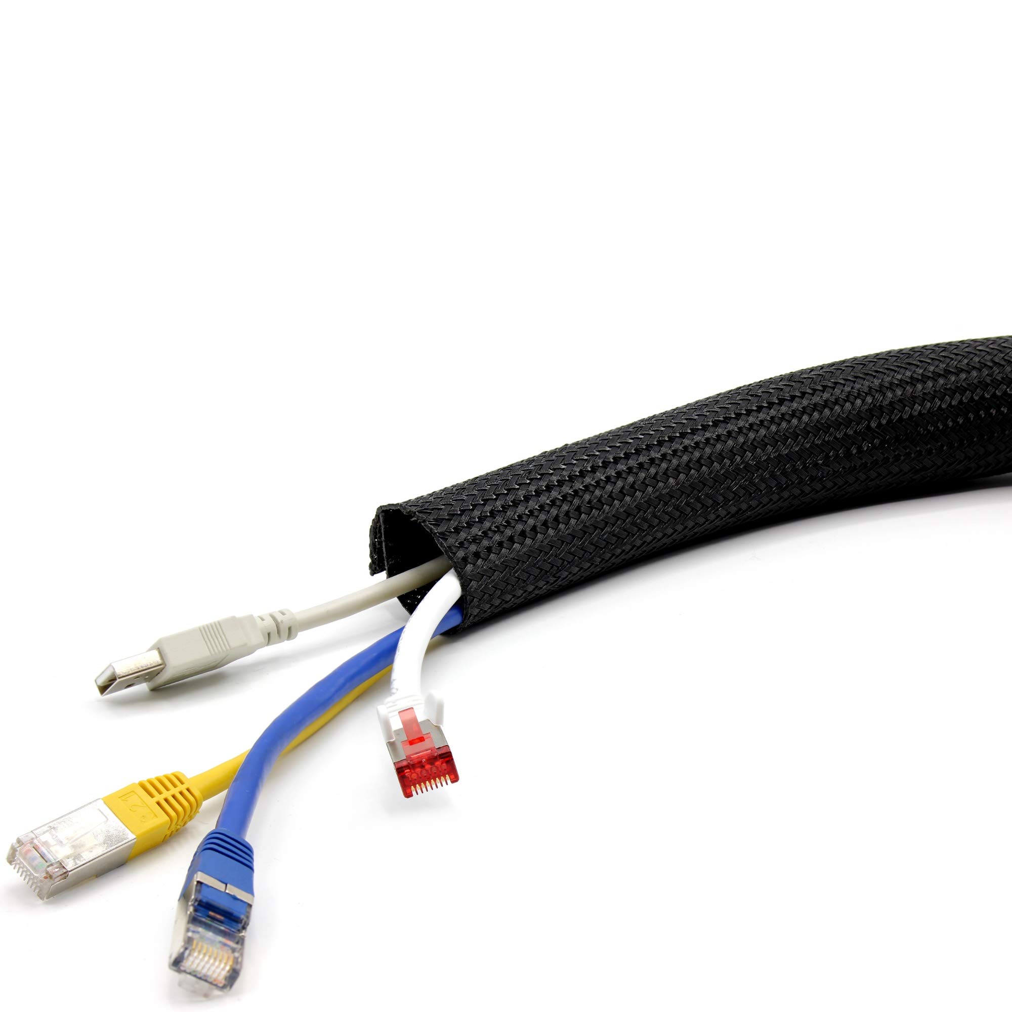 10m Flex Kabelschutz Kabelschlauch Geflechtschlauch Klettverschluss Gewebeschlauch Klett in schwarz oder grau Ø 15-17, 20-23, 25-30, 30-35mm (schwarz Ø 25-30mm)