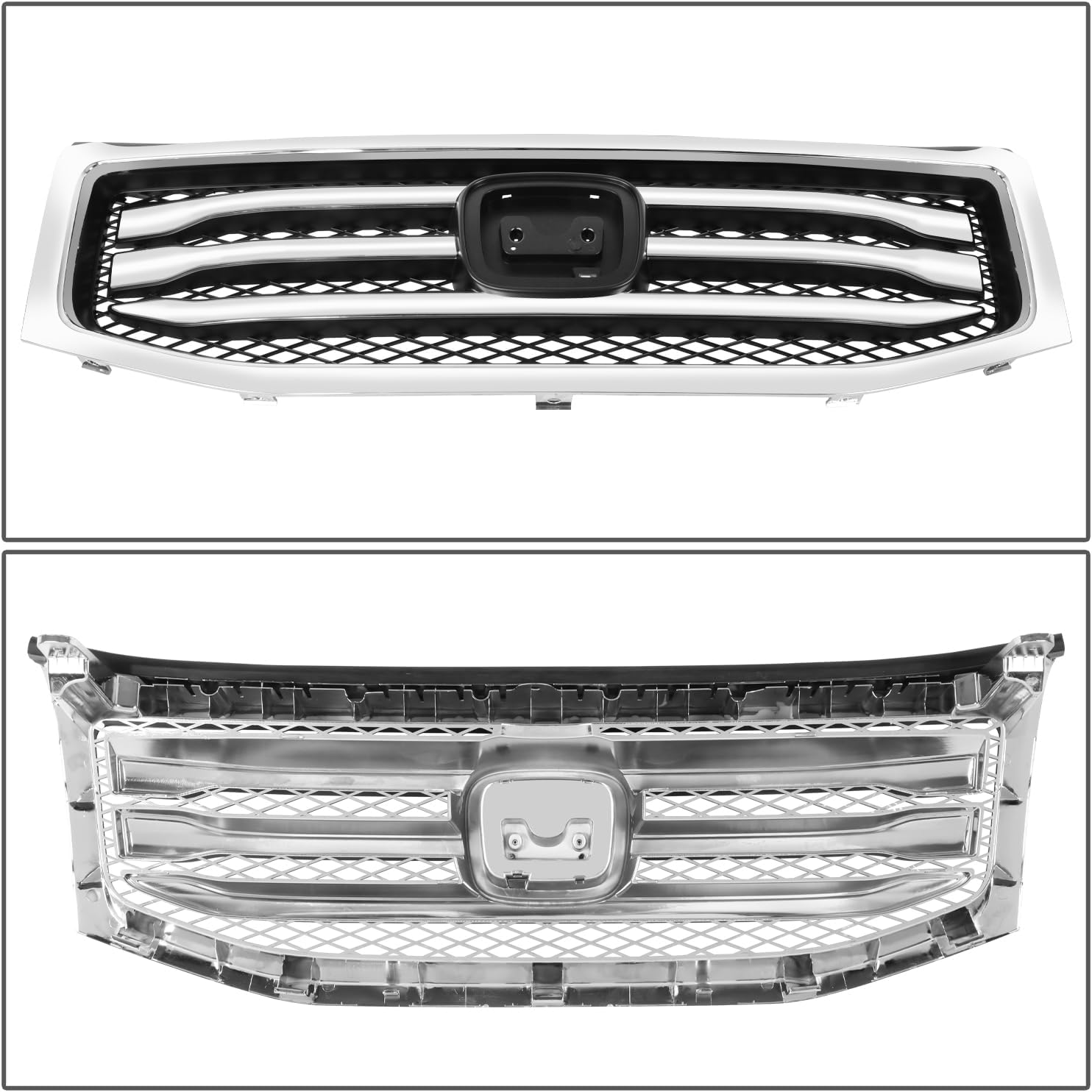 Auto Dynasty - Factory Style Front Bumper Mesh Grill Grille Assembly with Chrome Slat and Bezel Compatible with Honda Pilot 2012-2015, Matte Black