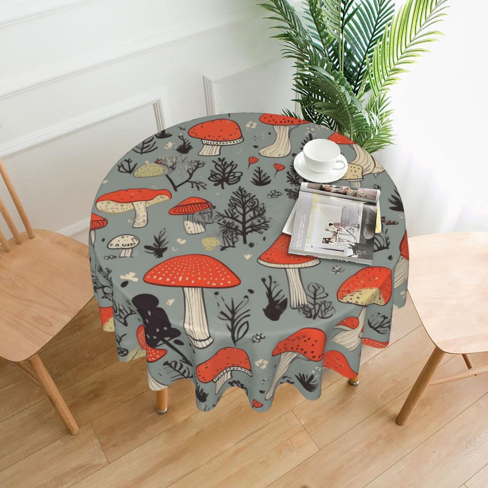 FodPand Mushroom Tablecloths for Round Tables 60 Inch - Reusable Washable Dining Table Clothes - Stain and Wrinkle Resistant Decorative Fabric Table Cover for Wedding Party