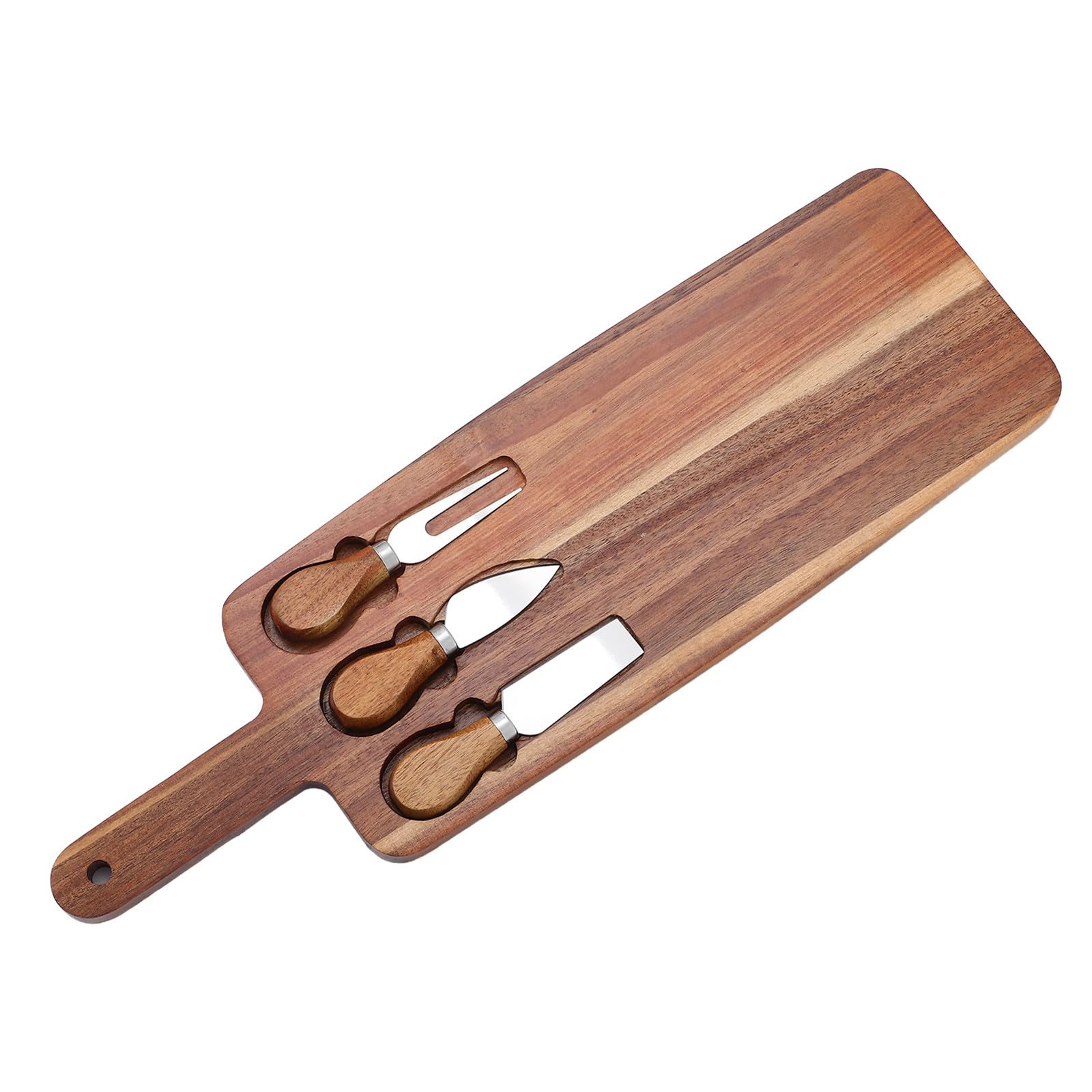 Tabla de cortar de madera para queso y pizza Luxshiny con juego de cuchillos elegantes