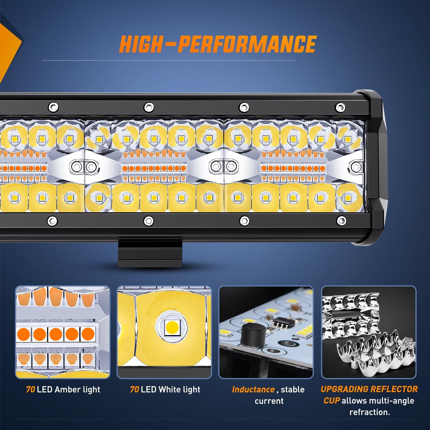 Nilight 20Inch Off-Road LED Light Bar, 420W 3 Lighting Modes (White/Amber/White&Amber) Driving Fog Light Spot Flood Lights with 16AWG Wiring Harness for Truck Car ATV SUV Jeep Boat