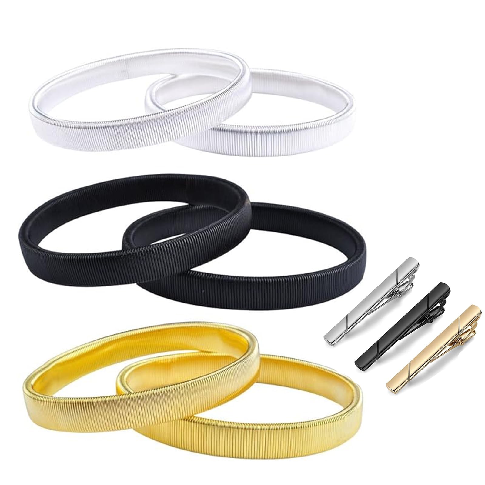 Bytleoutj Unisex Silver, Gold, Black Long Sleeve Shirt Holder 6 Pcs Anti-Slip Metal Garter Armbands,Keeps Cuffs From Sliding, Comfortable Wear, One Size Fits Most, Clothing Keepers(With Clips)