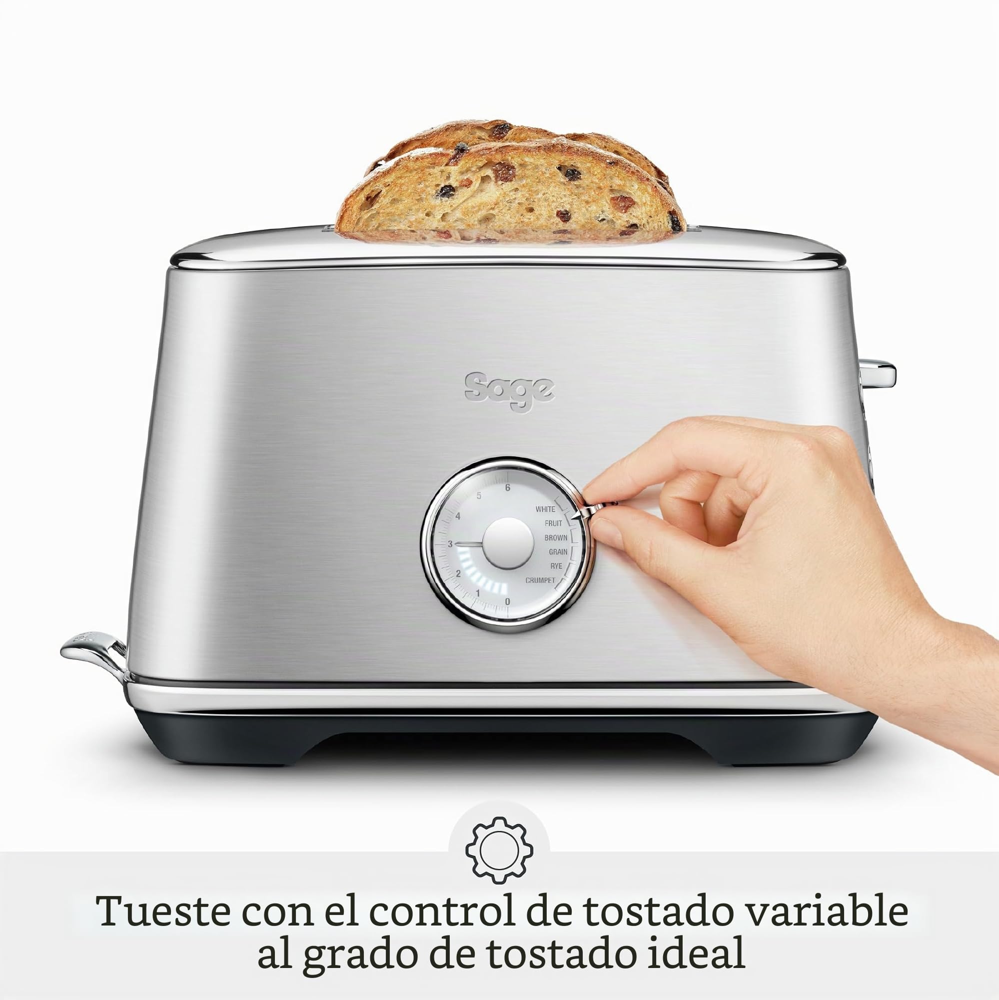 Sage Toast Select Luxe, Tostadora de 2 Rebanadas, Acero Inoxidable | 6 Tipos de Tostado Preestablecidos, Ranuras Anchas, Control Variable, Bandeja Recogemigas Frontal, Limpieza Fácil