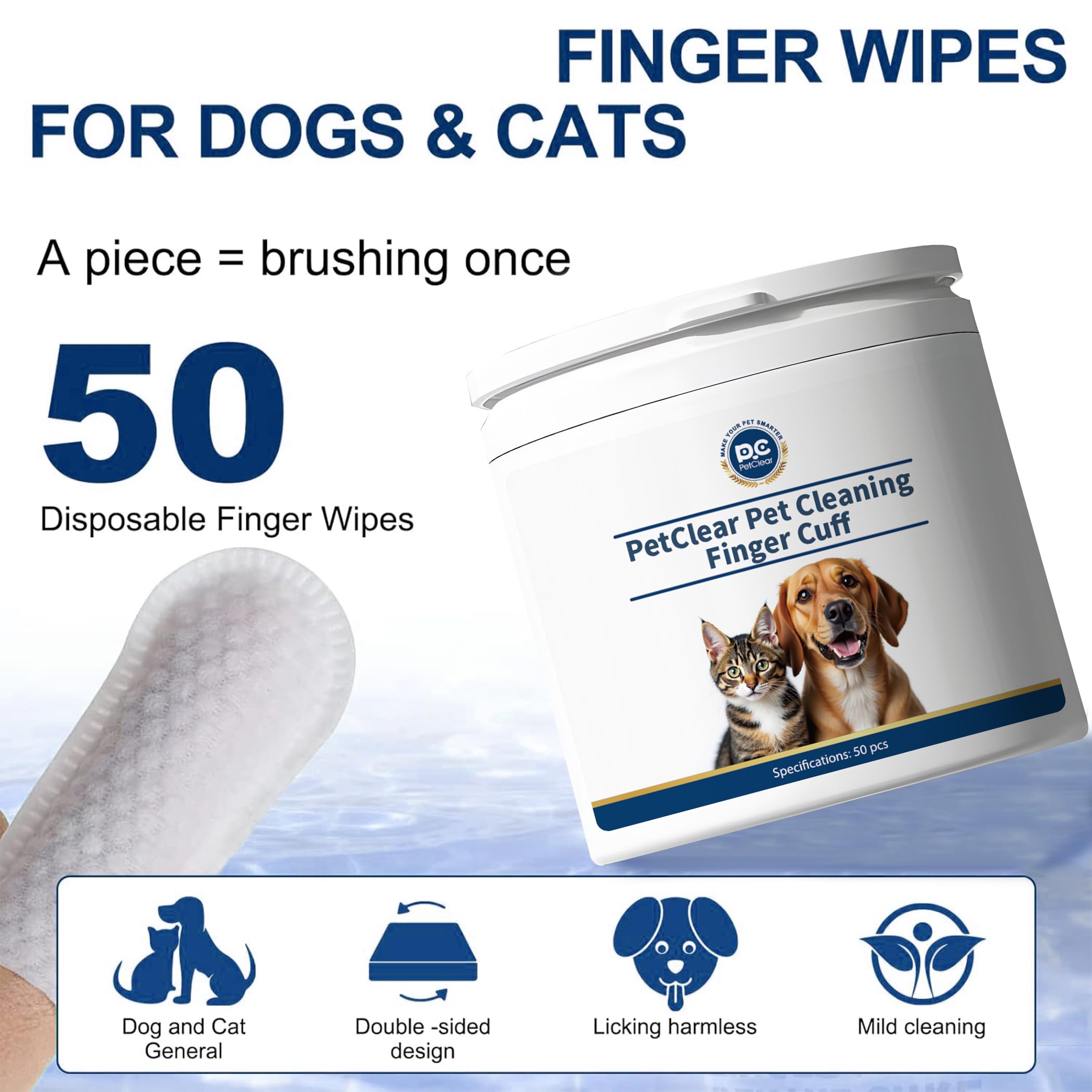 PCpetclear Pet Finger Wipes for Dogs & Cats, No-Rinse, Remove Stain, Disposable Finger Cleaning Wipes to Clean Pets' Teeth - Image 4