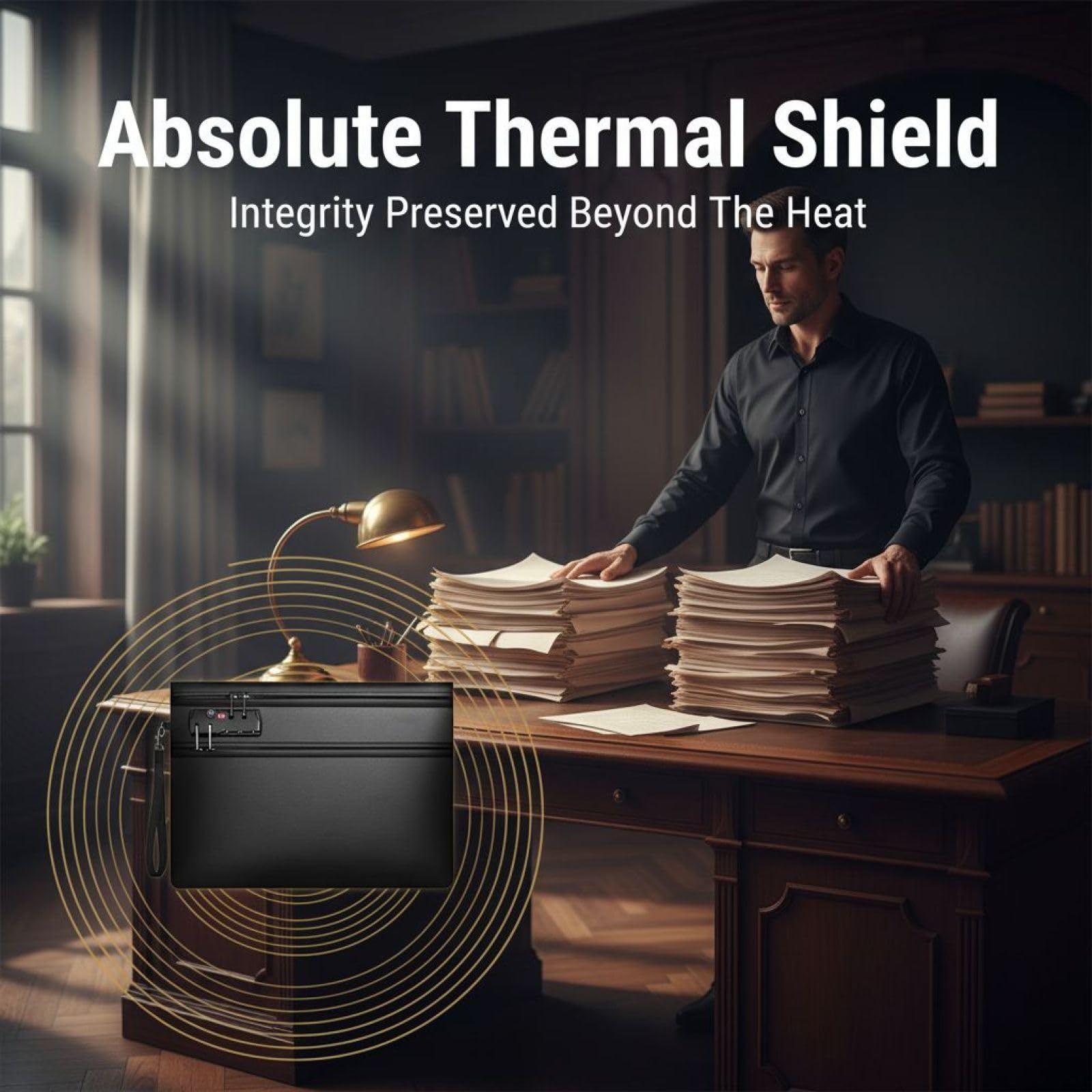 Bolsa de documentos ignífuga, 1 pieza negra, fibra de vidrio resistente, resistente al agua, recubierta de silicona, resistente al calor hasta 6400 F o 3537.78 C, para archivos de negocios y