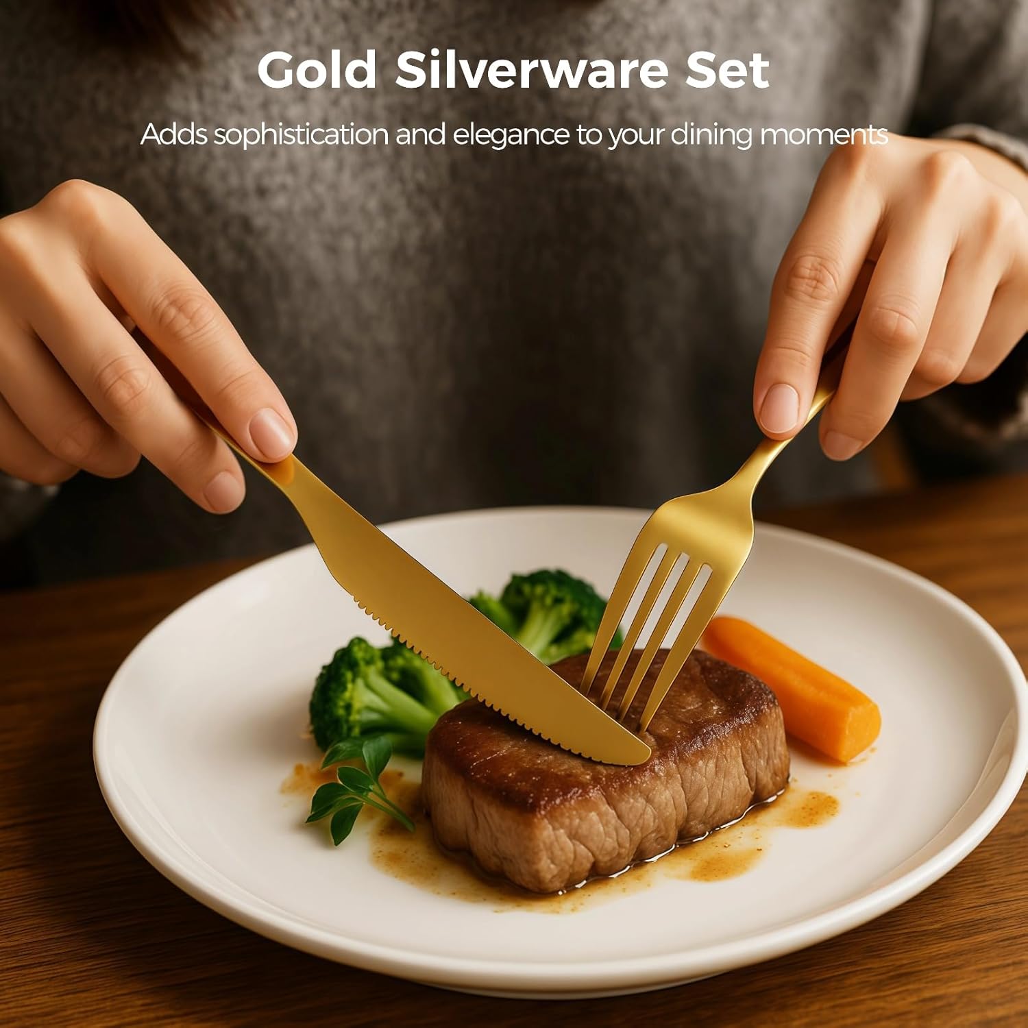 150 Pcs Gold Silverware Set, Includes 75 Forks and 75 Knives, Stainless Steel Flatware Set, Elegant and Sturdy Cutlery, Smooth Surface, Dinner Tableware, Ideal for Home, Restaurant