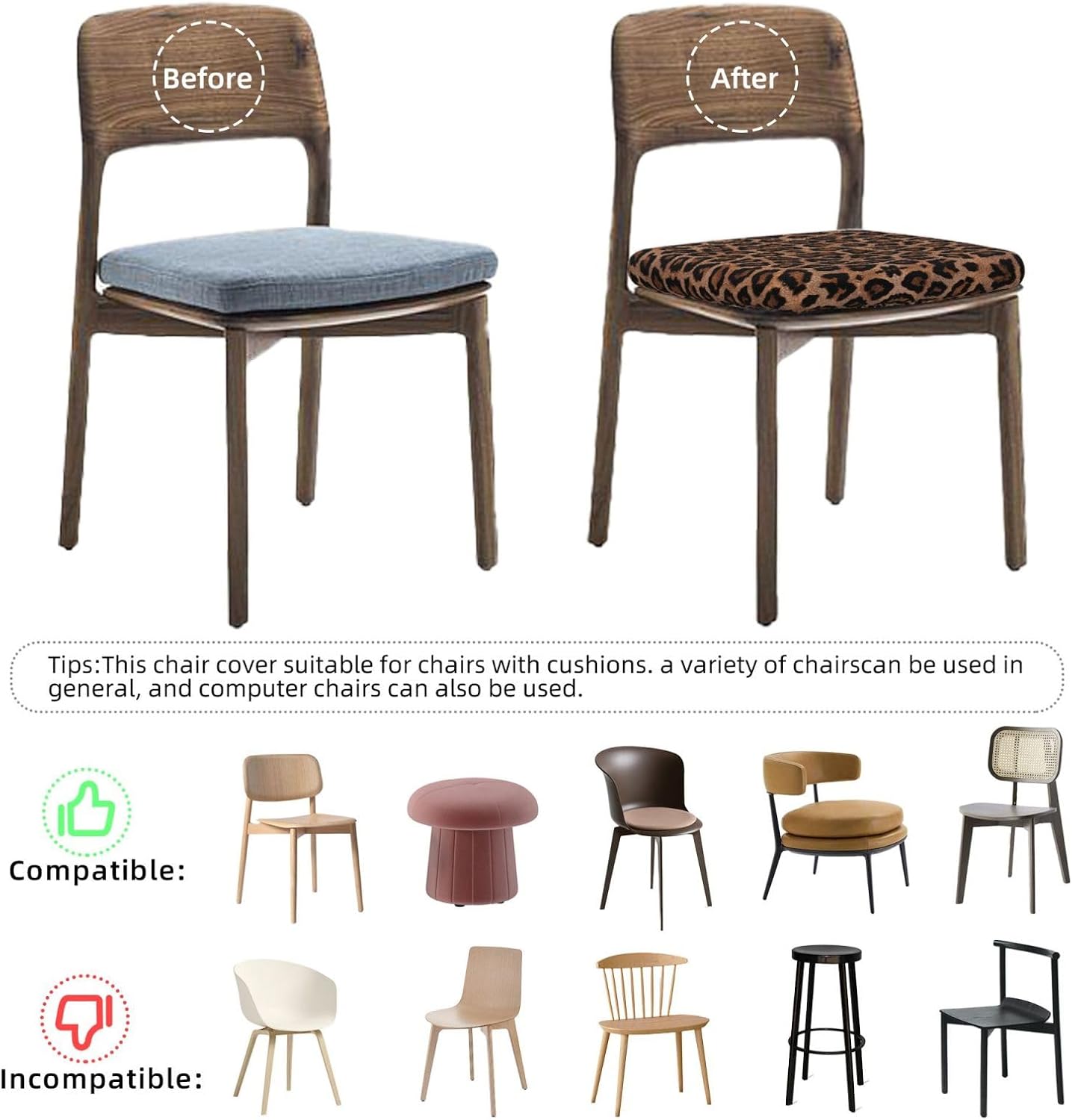 Seat Covers for Dining Room Leopard Print Texture Chair Seat Slipcovers Kitchen Chair Covers Removable Washable Stretch Dining Chair Covers 6 Pcs