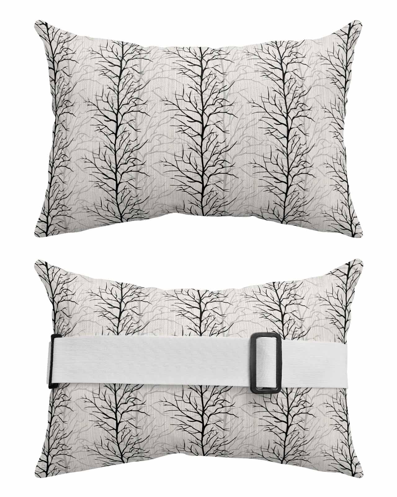 Black Grey Outdoor Beach Pool Chaise Lounge Chair Head Throw Pillow Covers 11x16 with Insert and Adjustable Elastic Stripe Set of 2 Bed Lumbar Pillow Cases,Forest Tree Branch Modern Minimalist Elegant