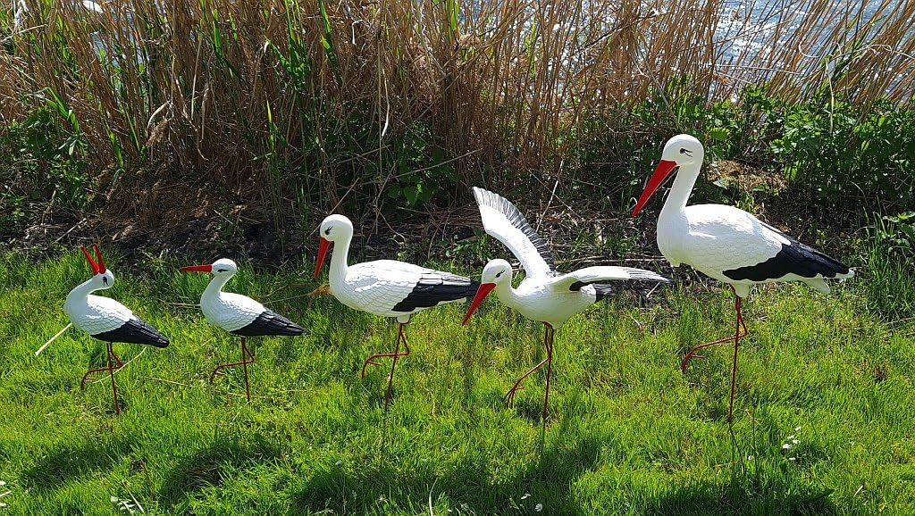 Jardín Figura Familia de cigüeñas 5 Cigüeña Blanco de plástico decoración