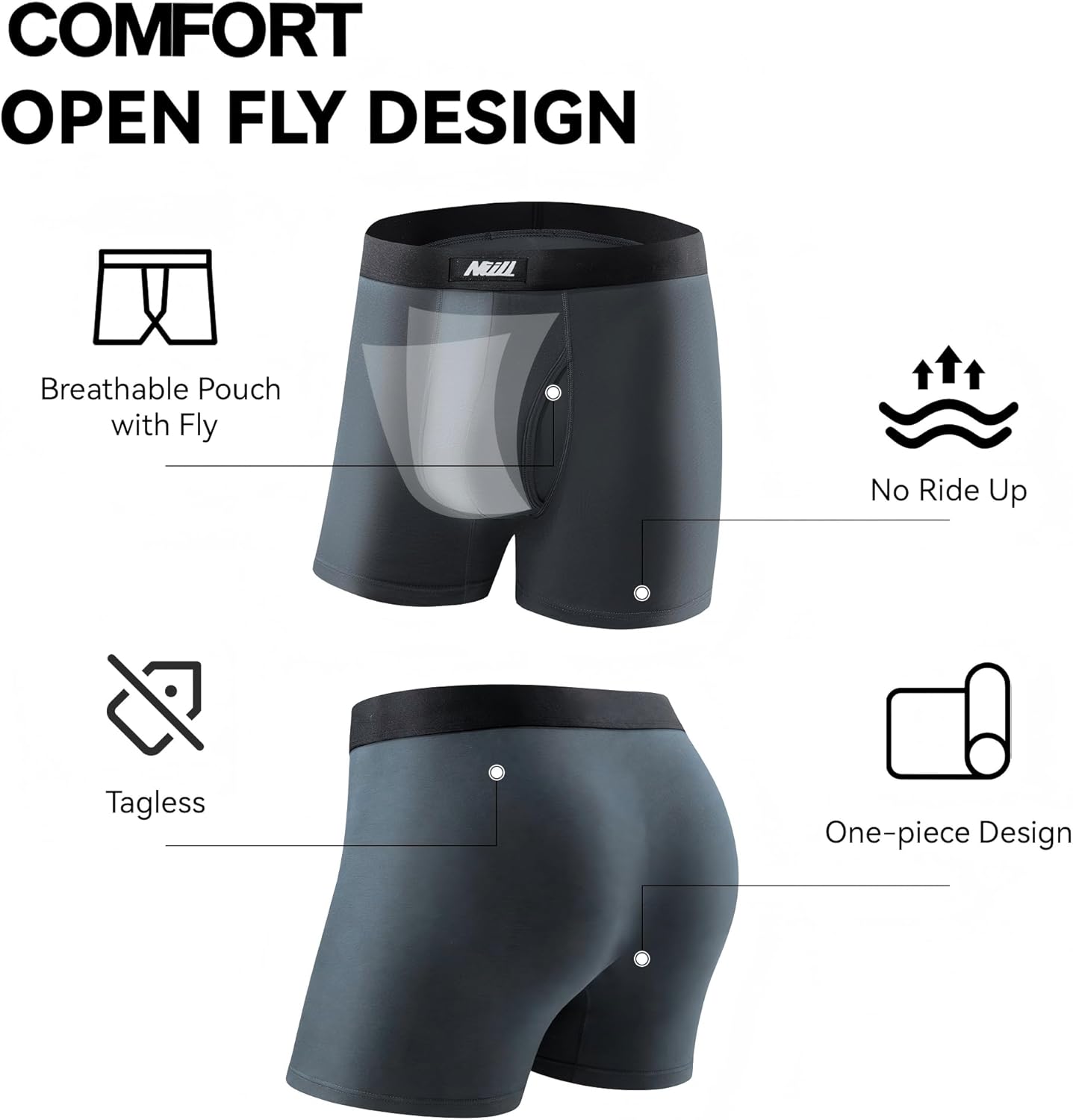 Men‘s Ultra Soft Trunks with Fly, Modal Microfiber Underwear, Moisture Wicking Boxer Briefs Short Leg, 4 Pack - Image 2