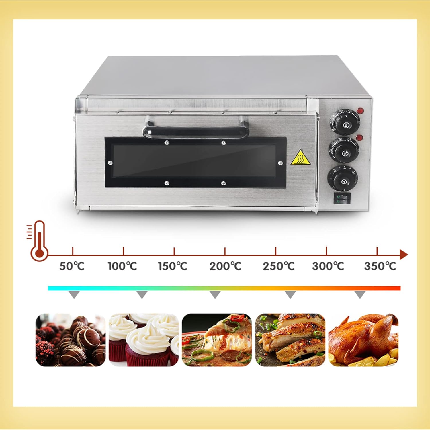 Commercial Pizza Oven Countertop, 16" Single Deck Layer,2000W Stainless Steel Electric Pizza Oven with Stone and Shelf, Multipurpose Indoor Pizza Maker
