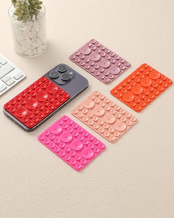 シリコン吸盤式携帯電話ケースマウント5個パック 強力な粘着性携帯電話粘着グリップ iPhoneとAndroid用 ハンズフリー携帯電話アクセサリーホルダー 自撮りやビデオ用 レッド + ピンク + ホットピンク + オレンジ + パープル