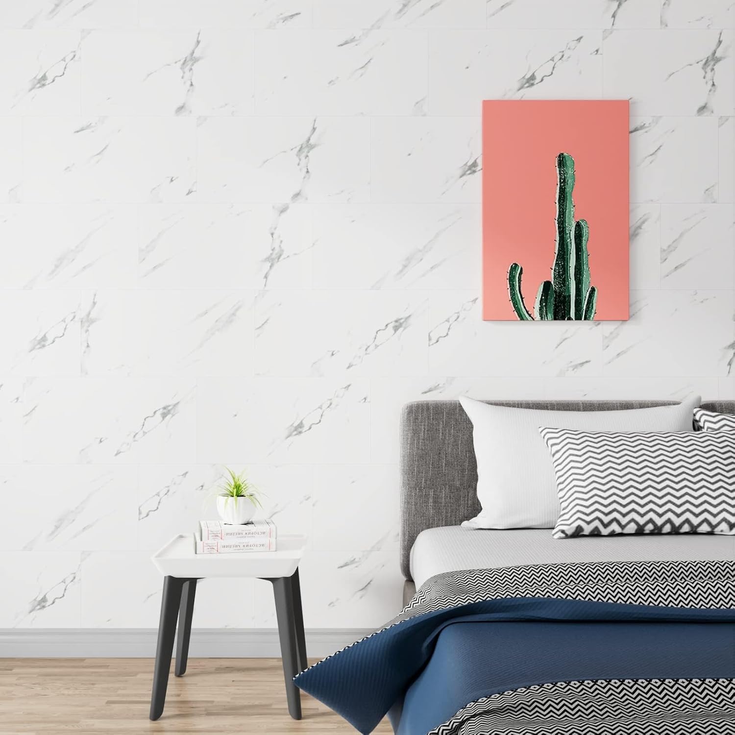 Stickyart 15-Piece White Marble Peel and Stick Floor Tile for Bathroom Floor Tile Peel and Stick on Wall Vinyl Flooring Roll Waterproof 12"x24" Self Adhesive Vinyl Flooring Tiles for Kitchen Bedroom