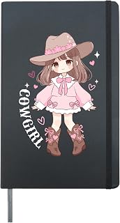 Waifu Anime Princess Cowgirl Wears Cowboy Boots Farm Girls Hardcover Journal, Black