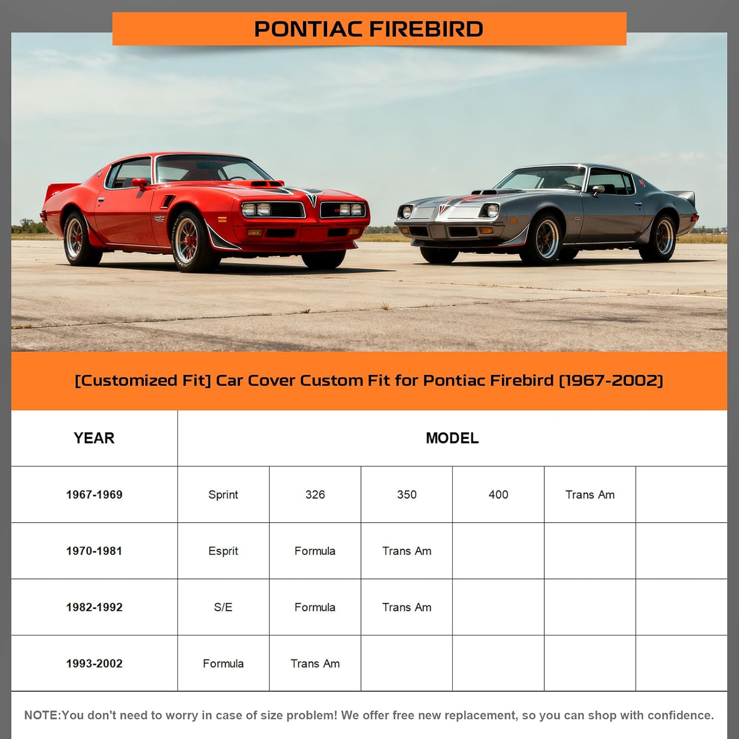Kayme Pontiac Firebird Car Cover Waterproof All Weather for Automobiles, Custom Fit for Firebird/Trans Am (1967-2002), Gift with Tape/Towel, Outdoor Full Exterior Cover Rain Snow Sun UV Protection.