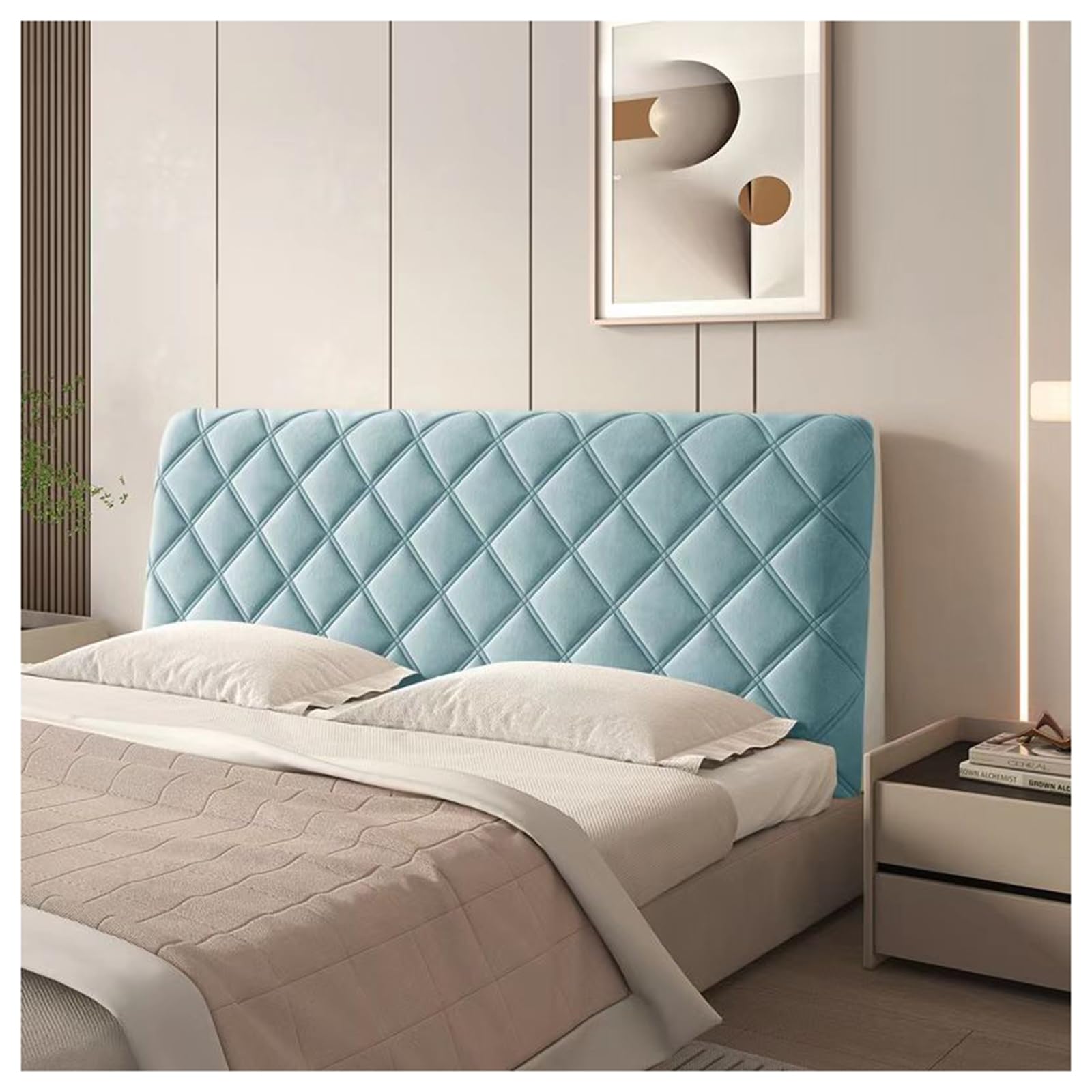 GOFOHIMI Thicken Quilted Headboard Cover,Soft Stretch Bed Headboard Slipcover, Universal Full Size Short Plush Dustproof Protectors for Bedroom Decor,Blue gray,150cm