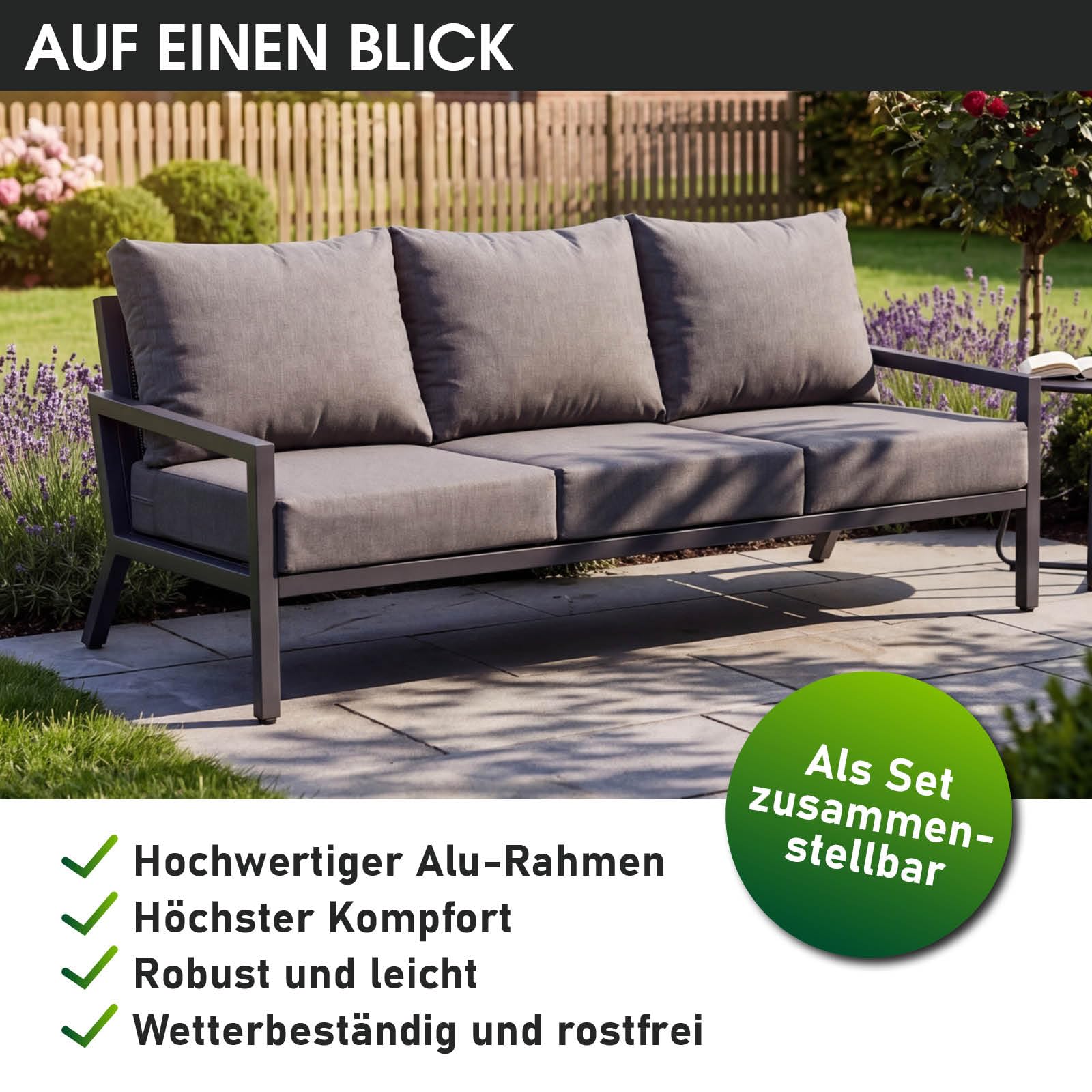 BRAST Gartenlounge-Set Aluminium Adria | viele Varianten & Module | bis zu 5 Personen | Sofa Sessel Tisch | korrosionsfrei wetterfest | Loungemöbel Essgruppe Gartenmöbel | Loungesessel
