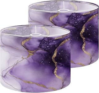 Lampshades Lamp shades Set of 2 Purple marble gold stripes alcohol ink painting Luxury violet Drum Lamp shades for Table Lamps Floor Lamps Replacement Easy Assembly Required