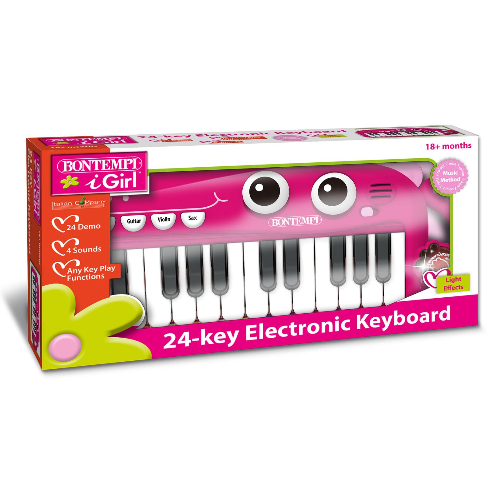 Bontempi | PlayKeys: Tastiera Giocattolo a 24 Tasti per Piccoli Musicisti, Rosa, 300x140x40 mm