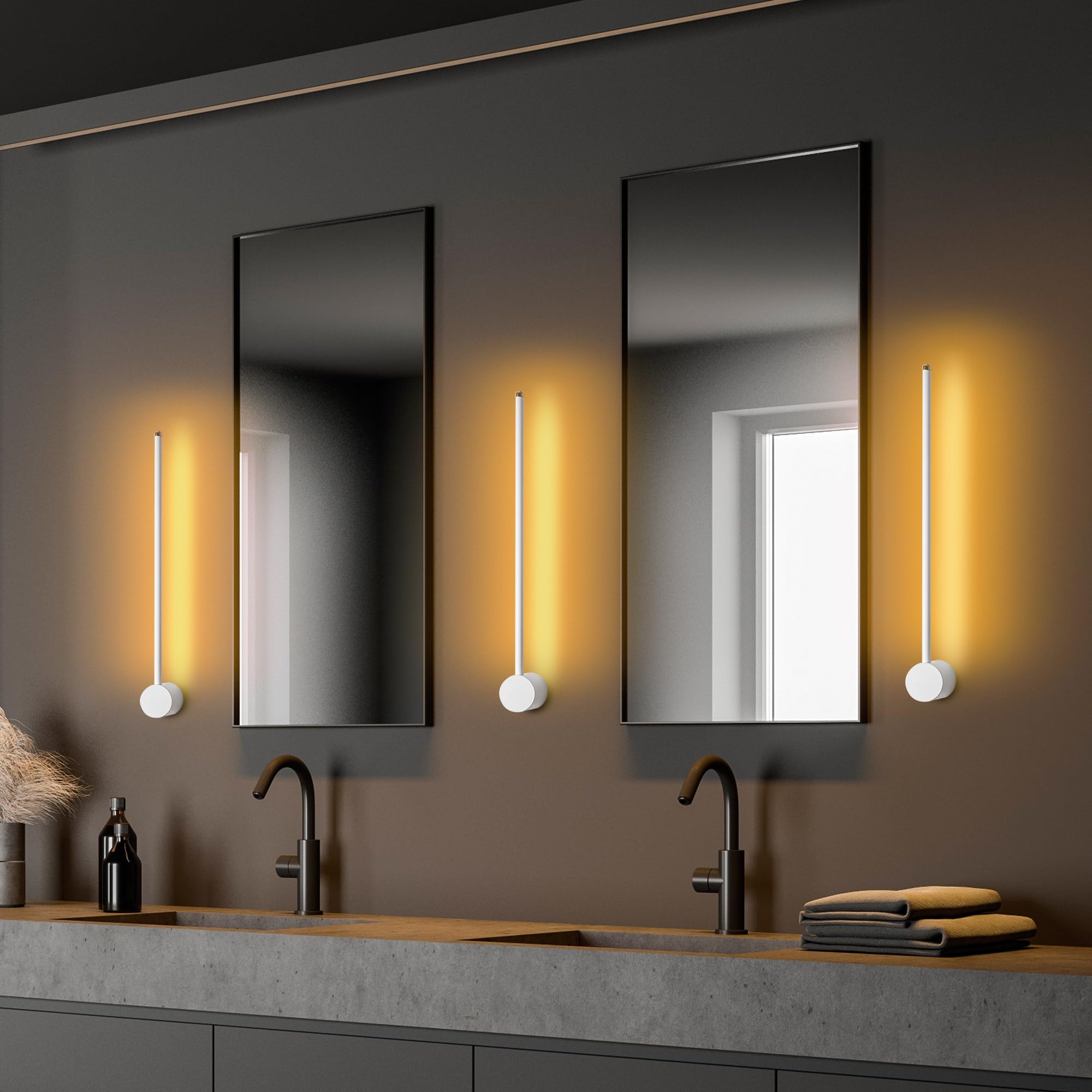 Elegante lámpara de pared blanca, cuerpo de metal, 62 cm de ancho, 10 cm de altura, 7 cm de profundidad, LED SMD de 8 W, 3000 K, diseño moderno para iluminación en casa y oficina