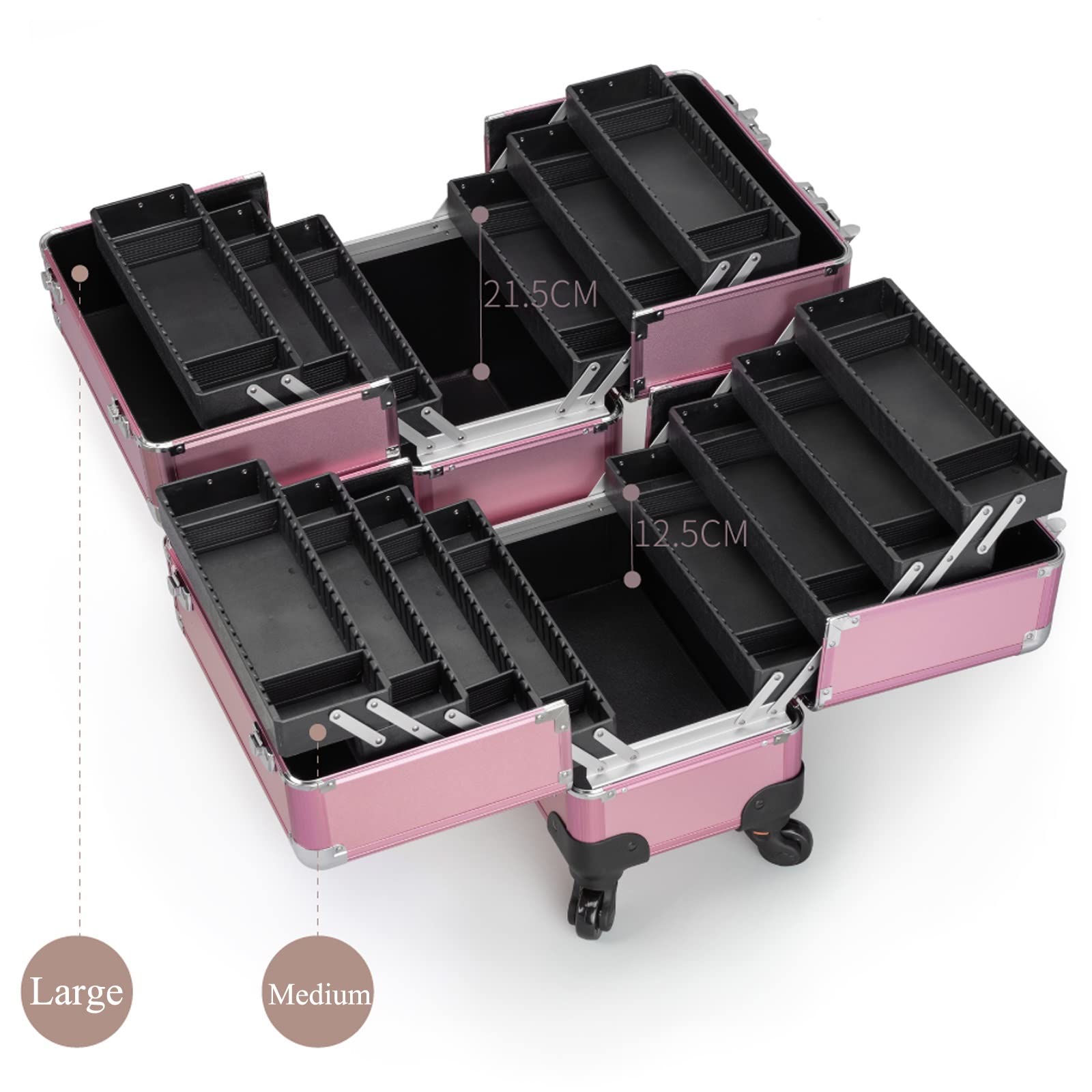 Podróżny organizer na przybory do makijażu kosmetyczka organizer przenośna torba do przechowywania dla artystów, regulowane przegrody, aluminium, odporny na zarysowania laminat, na artykuły do