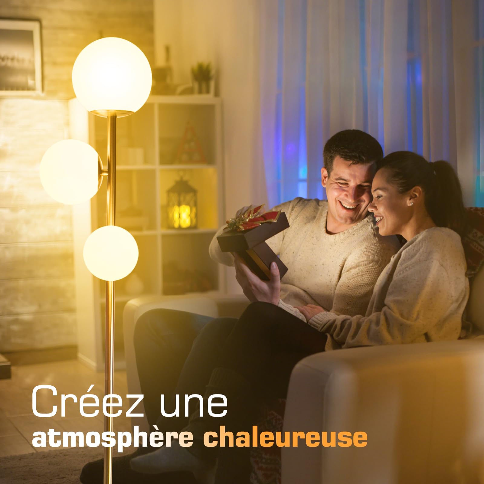 Lampadaire LED Dimmable vintage,168cm Lampe doré sur Pied 3 lumières rondes avec télécommande,Lampadaire pour Chambre, Salon, Bureau