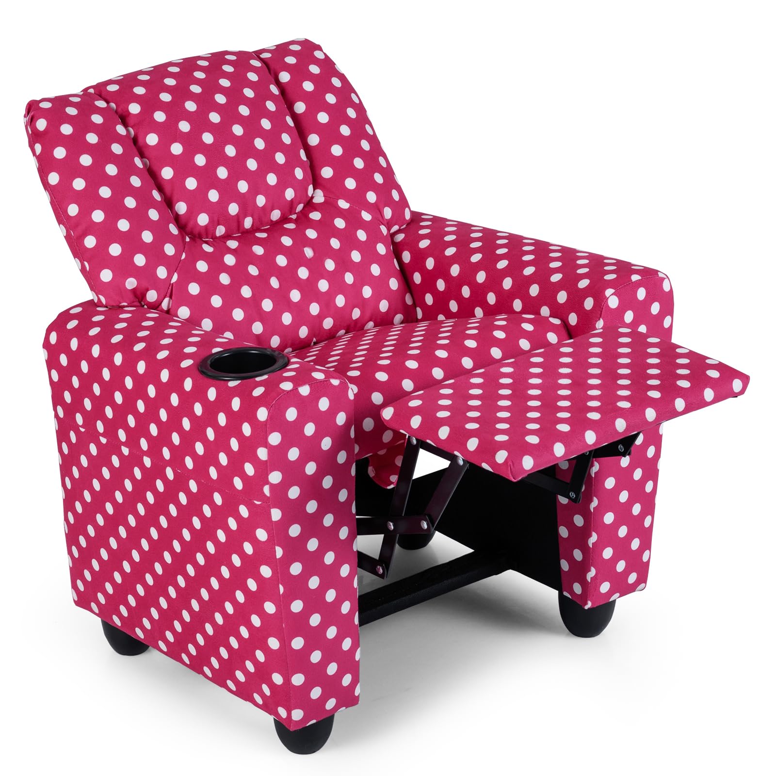 GLACER Kids Recliner with Cup Holder, Velvet Toddler Lounge Chair (Red)