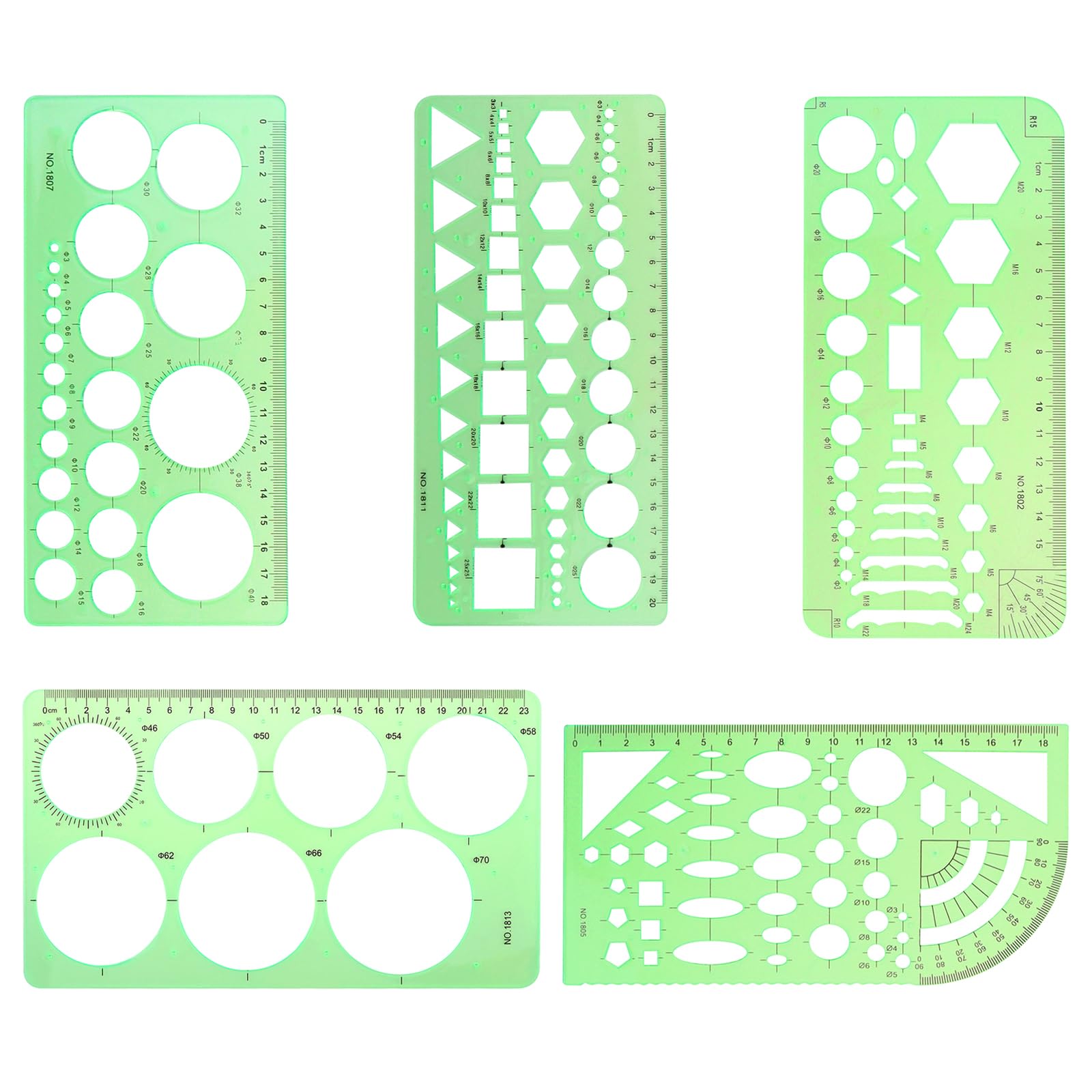 9-częściowy szablon do rysowania geometrycznego, linijka pomiarowa, geometryczne narzędzia pomiarowe, przezroczysta, zielona, plastikowa linijka do nauki, projektowania i budowania