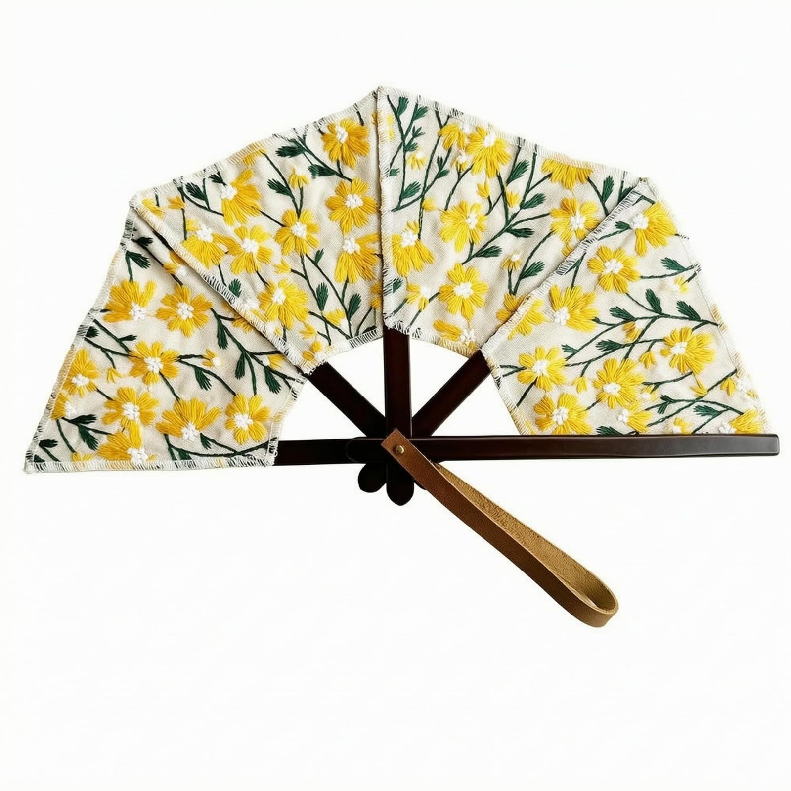 Wrist Strap Five-Rib Hand Fan Foldable Folding Hand Fan Wide Semicircle Cooling Accessory Polished Handle, 20CM, 5-Bone Embroidery-image-9