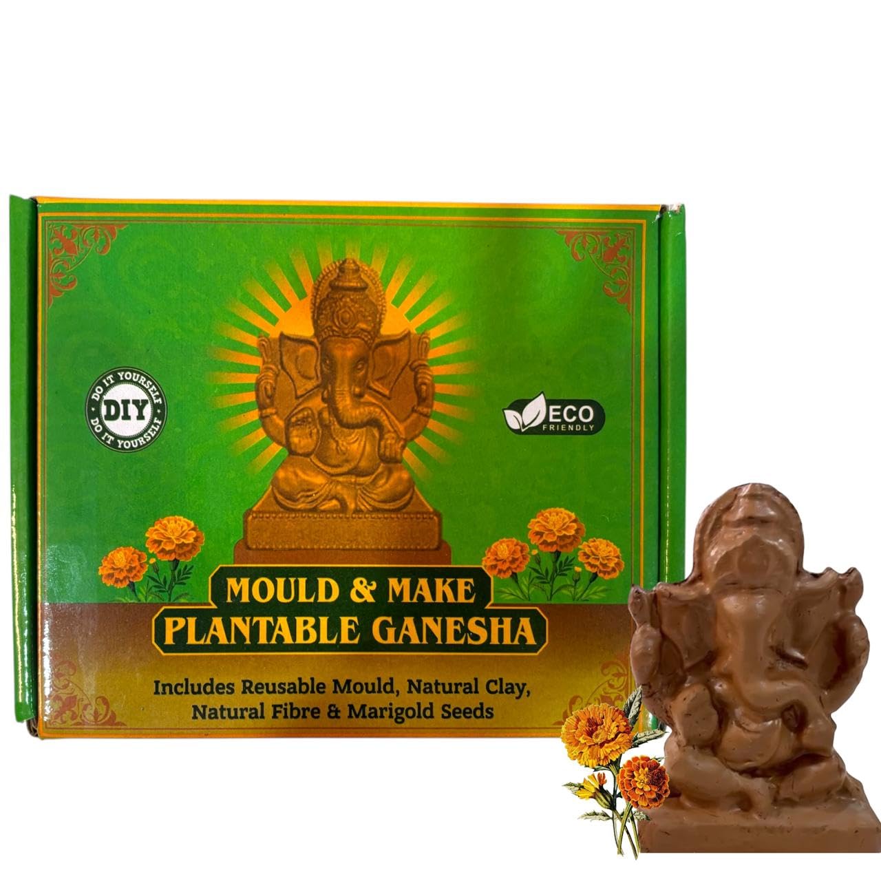 Sow and Grow DIY Mould & Make Plantable Ganesha Kit | Eco-Friendly Ganpati Making Kit for Kids & Adults | Natural Clay, Seeds & Mould | Ideal for Ganesh Chaturthi Craft, Gifts, Home Decoration