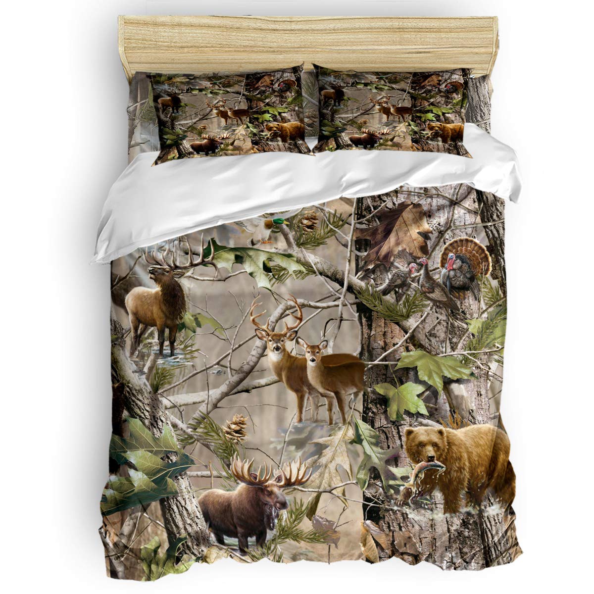 Buy 3Piece Bedding Sets, Realtree Camo Rustic Deer Elk Bird Bear