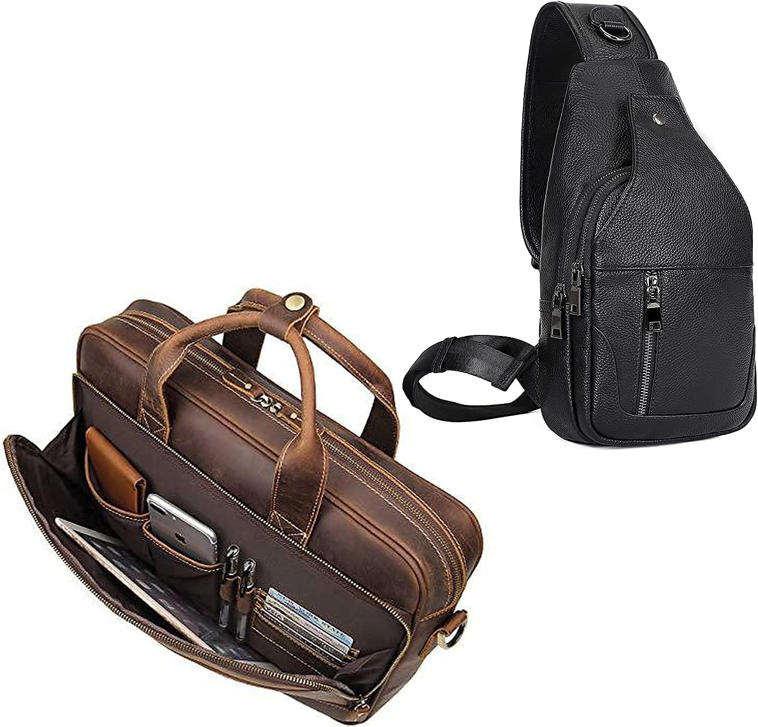 Augus laptop Briefcase 17" Messenger Bag for Men Leather