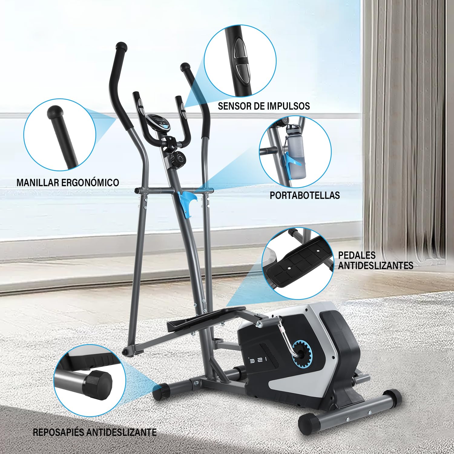 ISE Elipticas Fitness Casa,Eliptica Profesional con Sensor de Pulso,8 Niveles de Resistencia,Bici Eliptica con LCD Pantalla,Ajustable Bicicleta Elíptica con 8KG Volante de Inercia