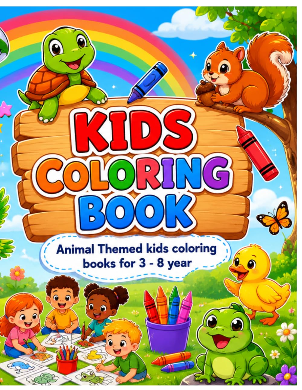 KIDS COLORING BOOK: Animal Themed kids coloring book for 3-8 year (Kids coloring book | animal coloring book | Age-4 +)