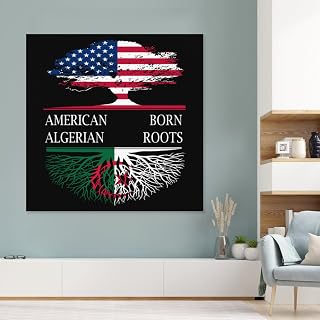 Vintage America Born Algeria Roots Algerian Flag Canvas Wall Art Prints Artwork Framed Painting Poster 24x24 inch Decorations for Home Kitchen Office Bedroom Living Room Bathroom Decor