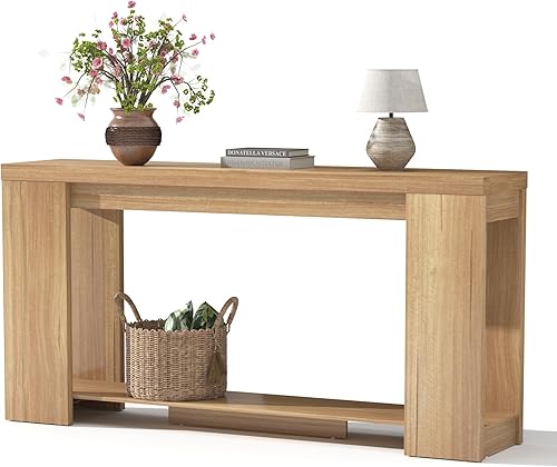 Mesa consola extra larga de 62 pulgadas con almacenamiento, mesa de entrada de madera de granja con base gruesa, mesa de entrada estrecha para sala