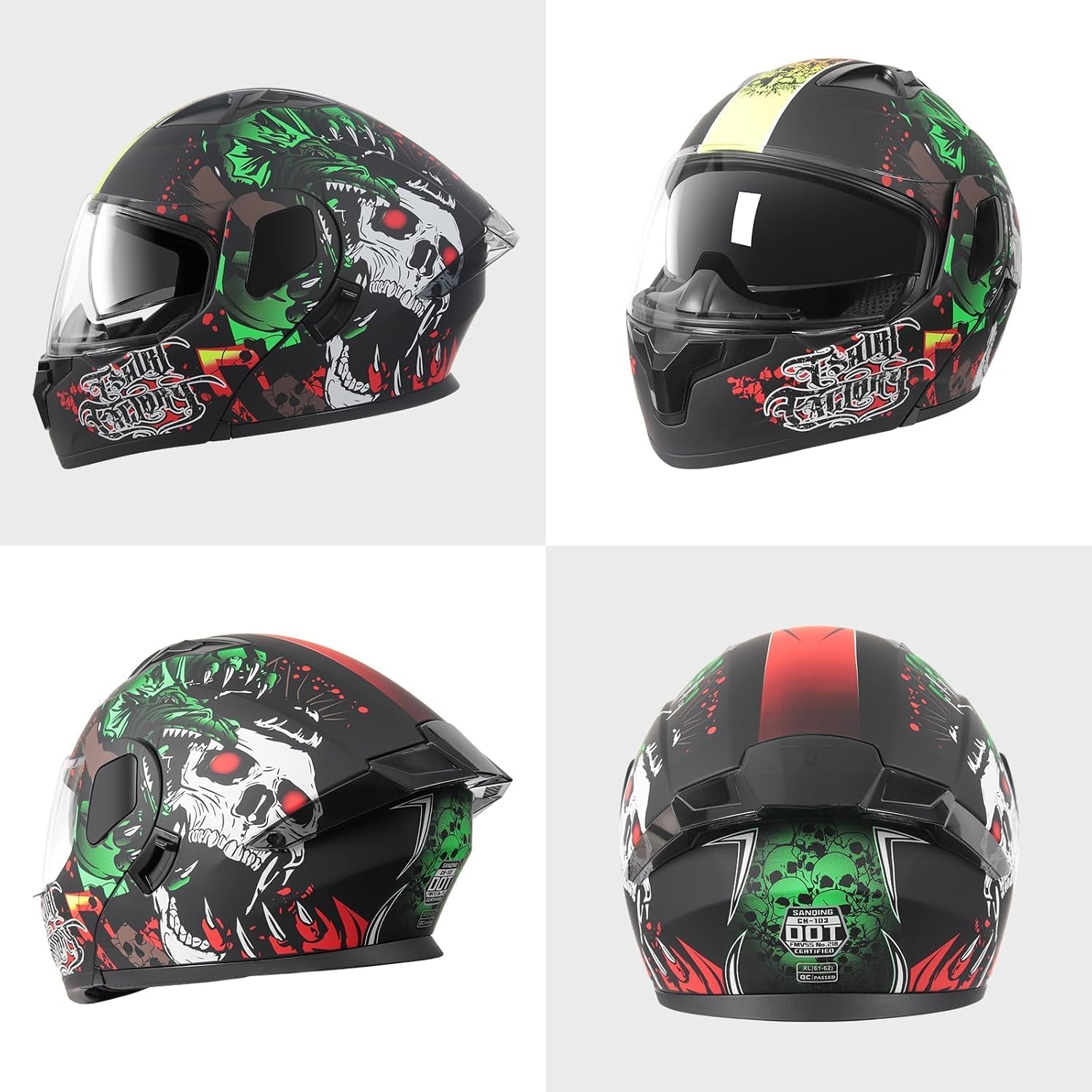 DOT Approved Full Face Modular Flip-Up Dual Visor Motorcycle Helmet for Adult Men Women, Lightweight ABS Shell & Ventilated, Street Bike ATV