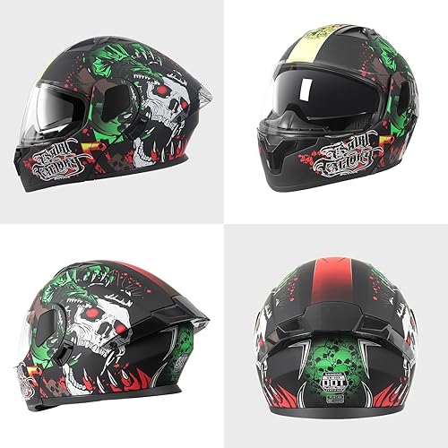 Miniatura 3 de Casco de motocicleta modular de cara completa con visor abatible doble y visera dual, aprobado por DOT para hombres y mujeres, carcasa ligera de ABS