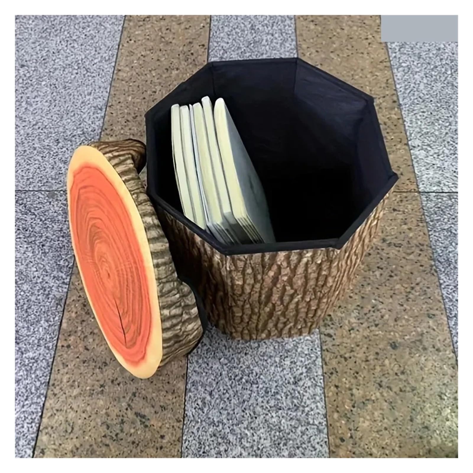 Taburete Creativo Con Forma De Tocón Árbol For El Hogar, Almacenamiento Plegable Bonito Otomano Almacenamiento De FáCil Acceso