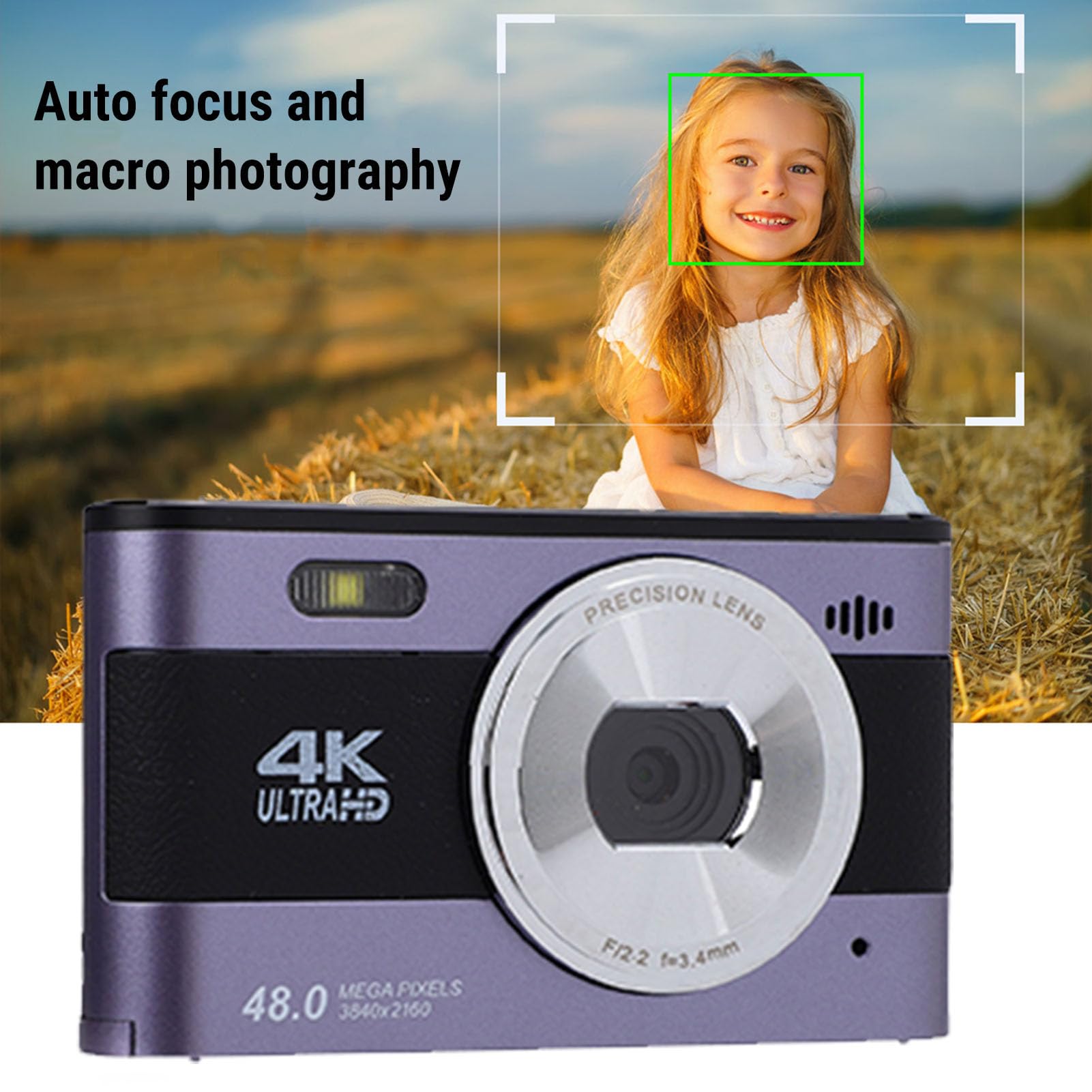 Bewinner Camera Digitale 4K per Fotografia, Fotocamera da Vlogging da 48 MP con Schermata da 3 ", Luce di Riempimento a LED, Videocamere da Viaggio Compatto Zoom 18x Zoom per Principianti (Viola)