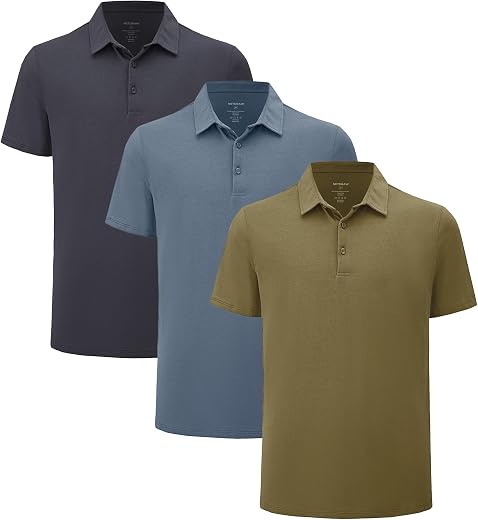 netdraw Mens Lightweight Bamboo Viscose Polo Ultra Soft Curved Hem UPF 50+ Casual Collared Golf Shirt