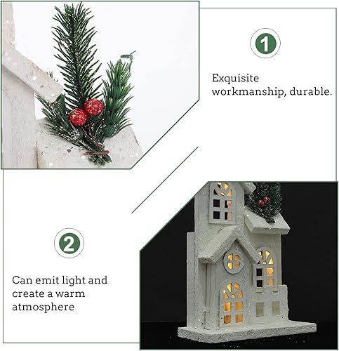 Miniatura 8 de INPETS Christmas Wood Village Christmas LED Church Light House Snow Scene Xmas Decorations for Christmas Desktop Ornament Holiday Home Decor