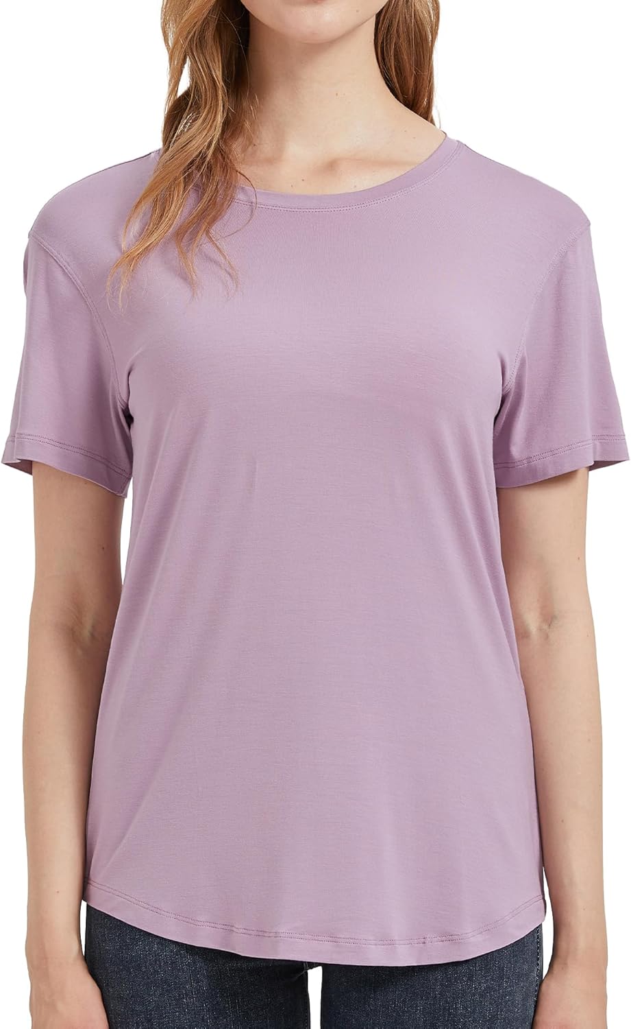 netdraw Women's Lightweight and Soft Bamboo Viscose T-Shirt Curved Hem Crew Neck Smooth Trendy Sleep Lounge Pajama Tops