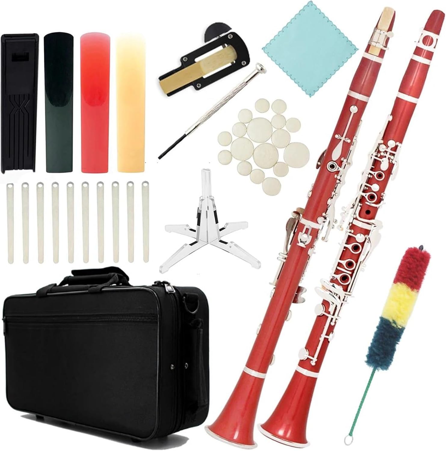 Clarinet Musical Instruments Red Bb Clarinet B Key Beginner Clarinet For School Orchestra Adult With Hard Case Kit Stand Gloves Parts(Clarinet)