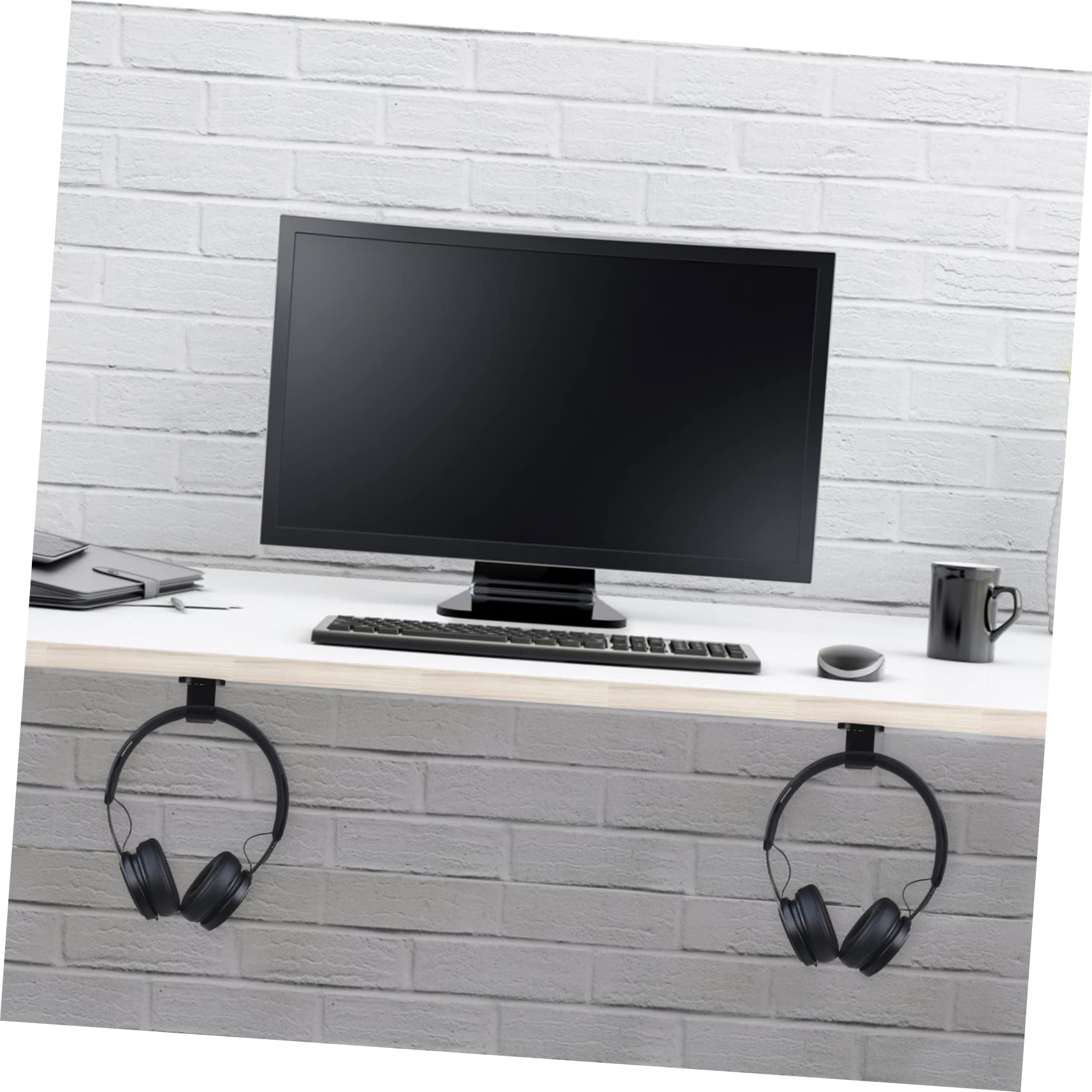 Uonlytech 4pezzi Supporto Per Cuffie Gaming Con Doppio Gancio Montaggio Sotto Scrivania Adesivo o Viti Design Salvaspazio Per Ufficio e Casa