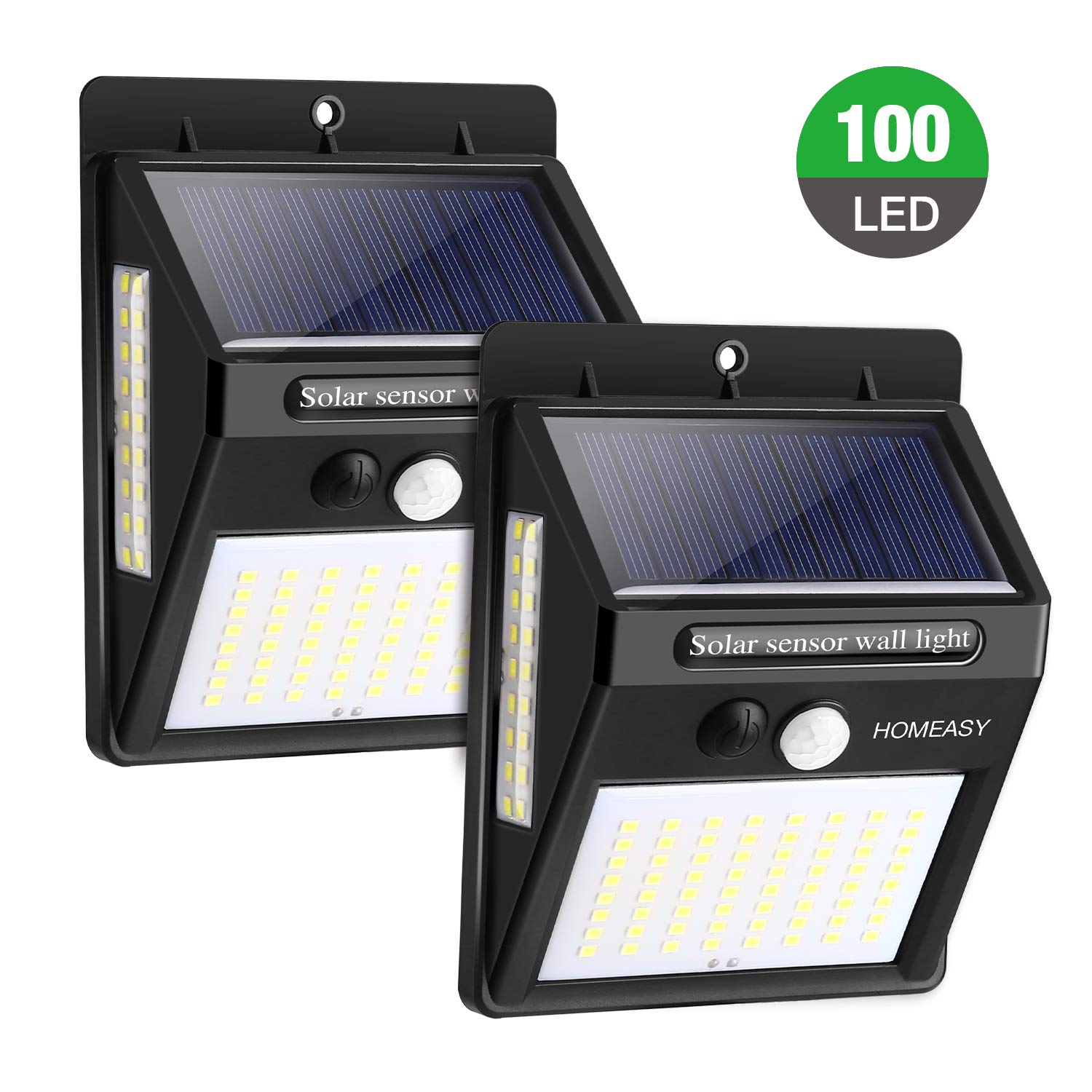 Outdoor Solar Lights 100 Led Homeasy Solar Wall Lights Security Motion Sensor Wall Lights With 3 Lighting Modes Ip 65 Waterproof 270 Wide Angle For Front Door Yard Garage Fence Deck 2 Pack