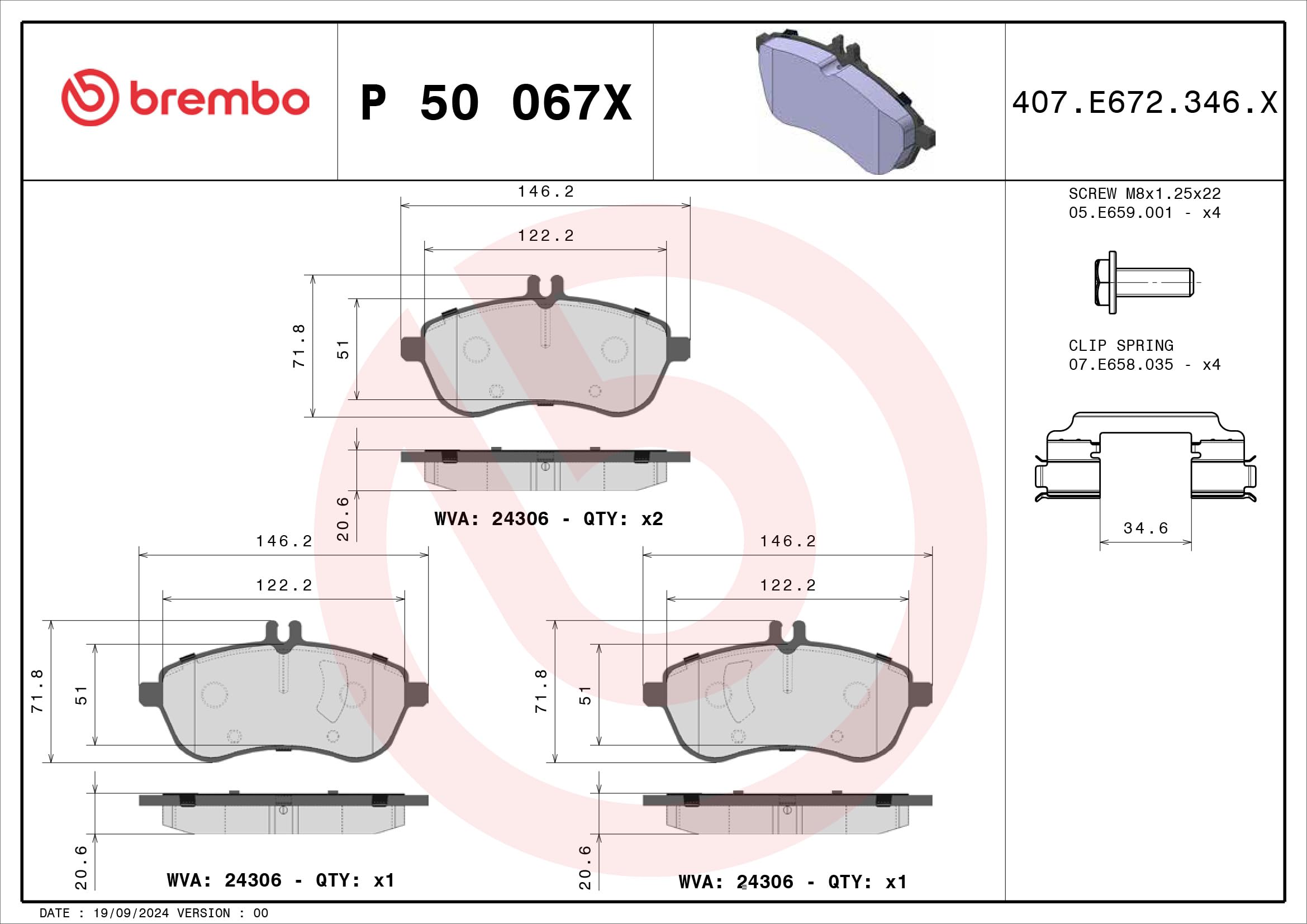 BREMBO Kit pastiglie freno, Freno a disco P50067X Compatibile con: MERCEDES-BENZ C-CLASS, C-CLASS Coupe, C-CLASS T-Model, E-CLASS, E-CLASS Cabriolet, E-CLASS Coupe, E-CLASS T-Model, SLC, SLK | Compatibile con: MERCEDES-BENZ C-CLASS, C-CLASS Coupe, C-CLASS